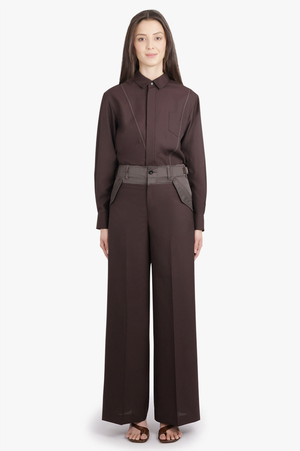 SUITING CONTRAST WIDE LEG PANT | BROWN - 4