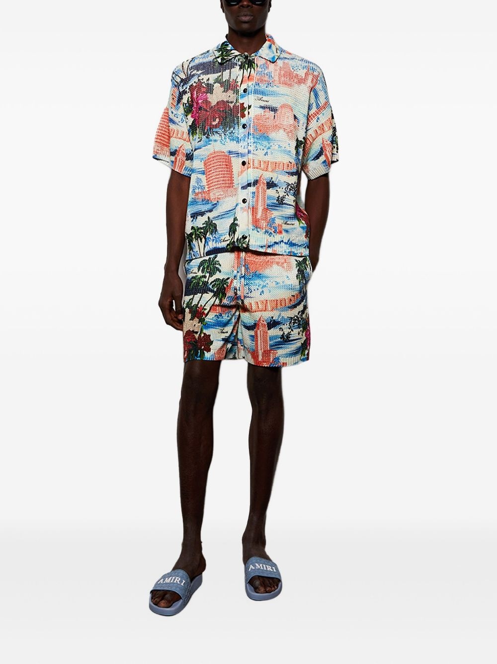 Cityscape printed drawstring shorts - 2