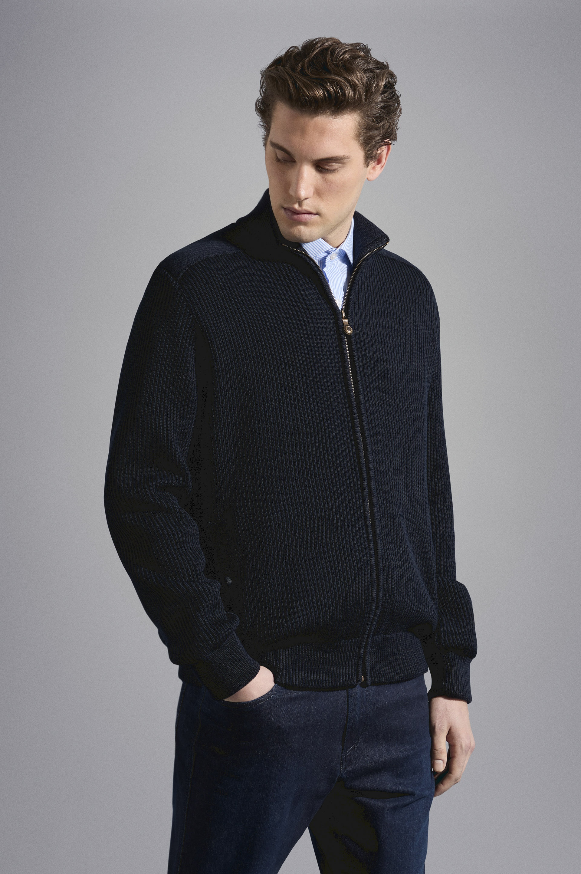 WOOL FULL ZIP SWEATER WITH ICONIC BADGE - 6