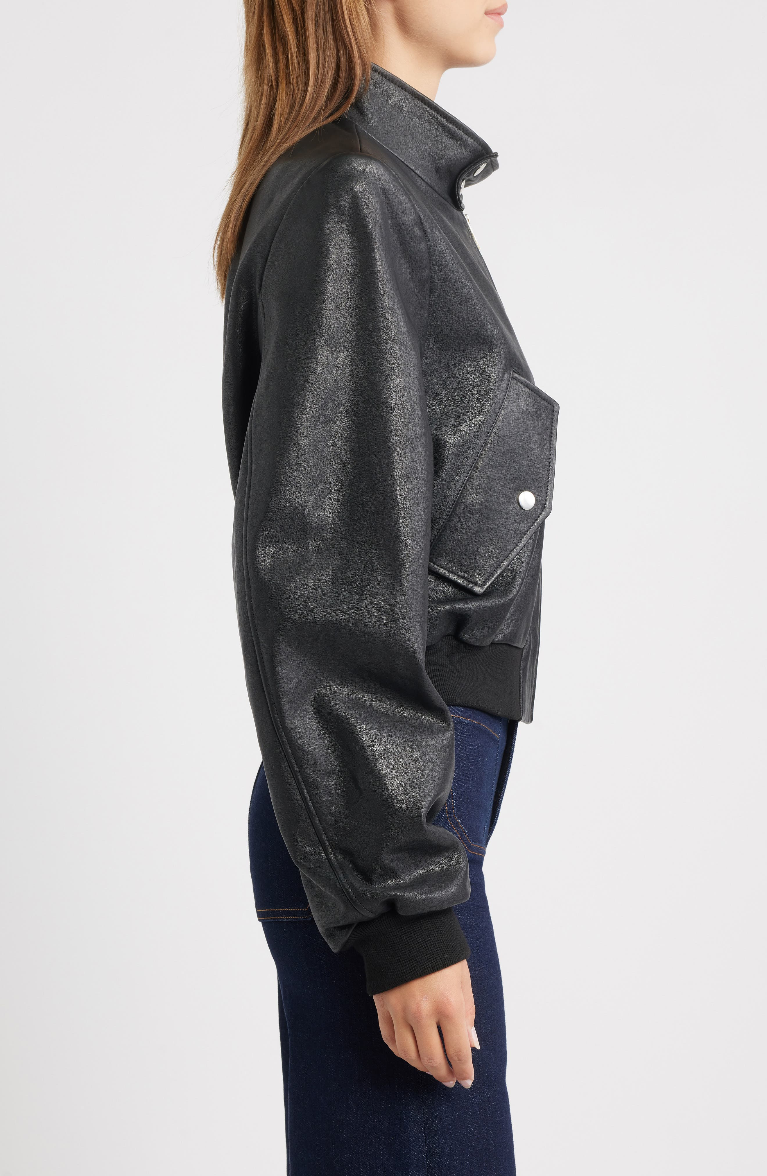 FRAME The Harrington Leather Bomber in Black at Nordstrom - 3