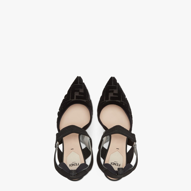 Black mesh and FF high-heeled slingbacks 4