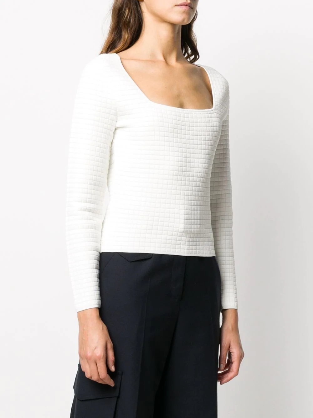   quilted-knit square-neck top   - 3