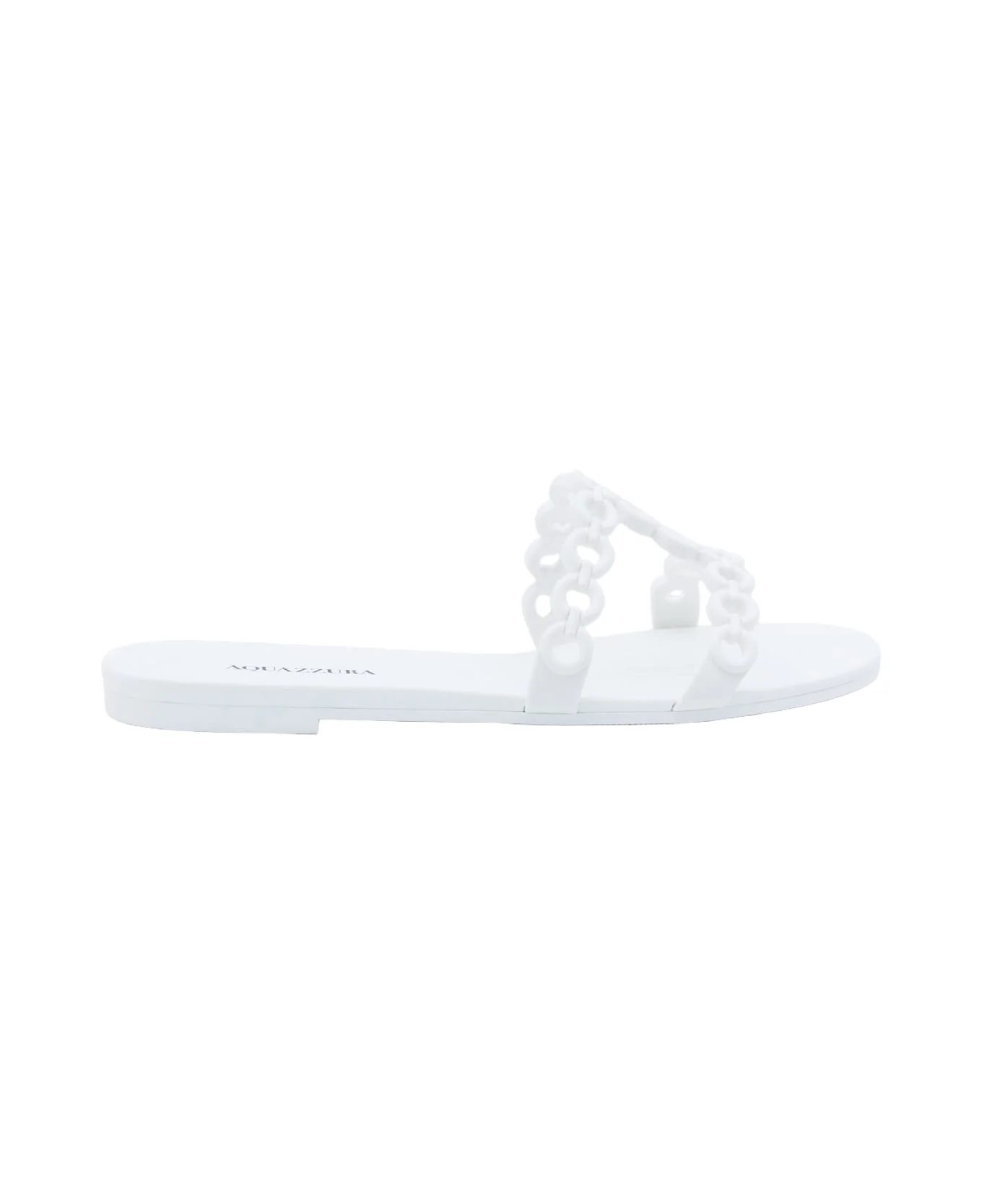 White Leather Infinity Chain Jelly Sandal Flat - 1