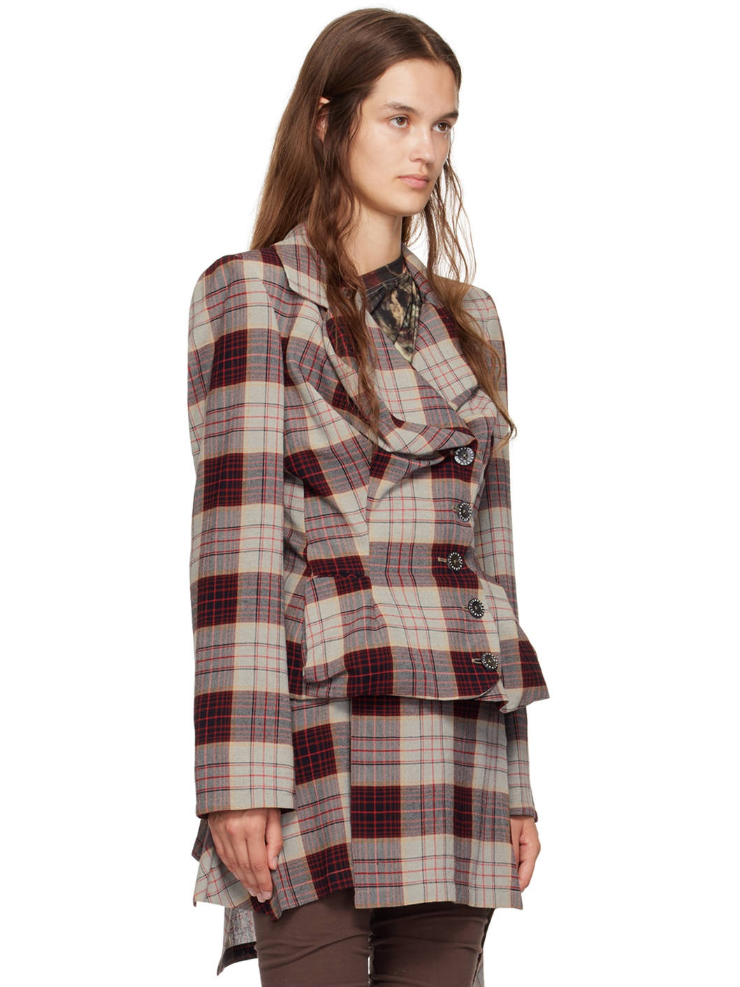 Red & Gray Drunken Tailored Blazer - 2