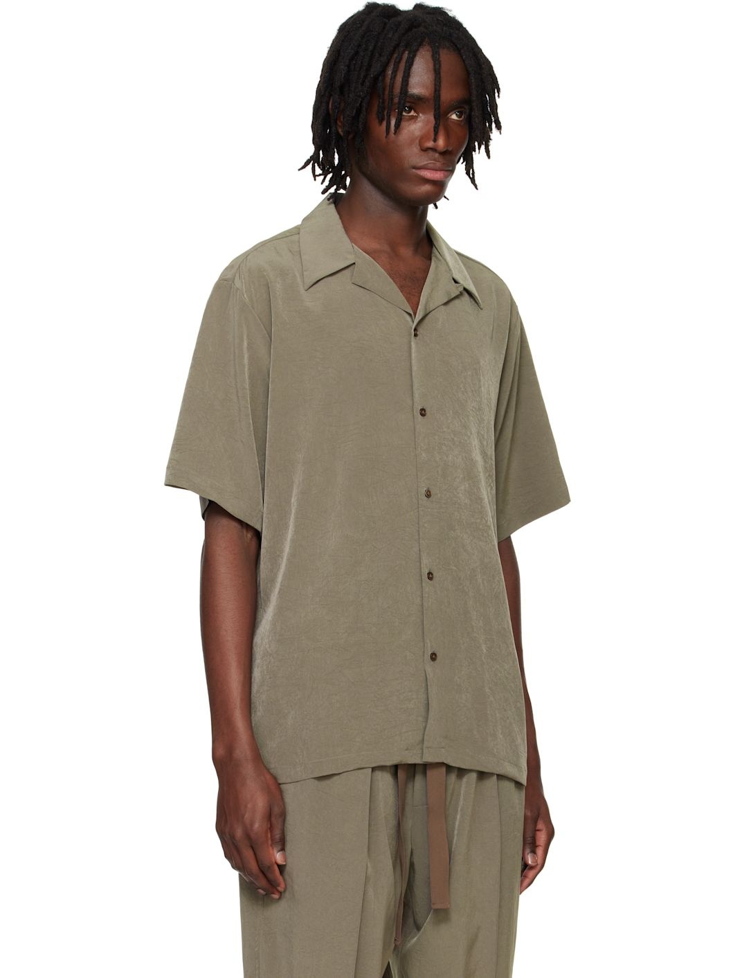 Taupe Open Collar S/S Shirt - 2