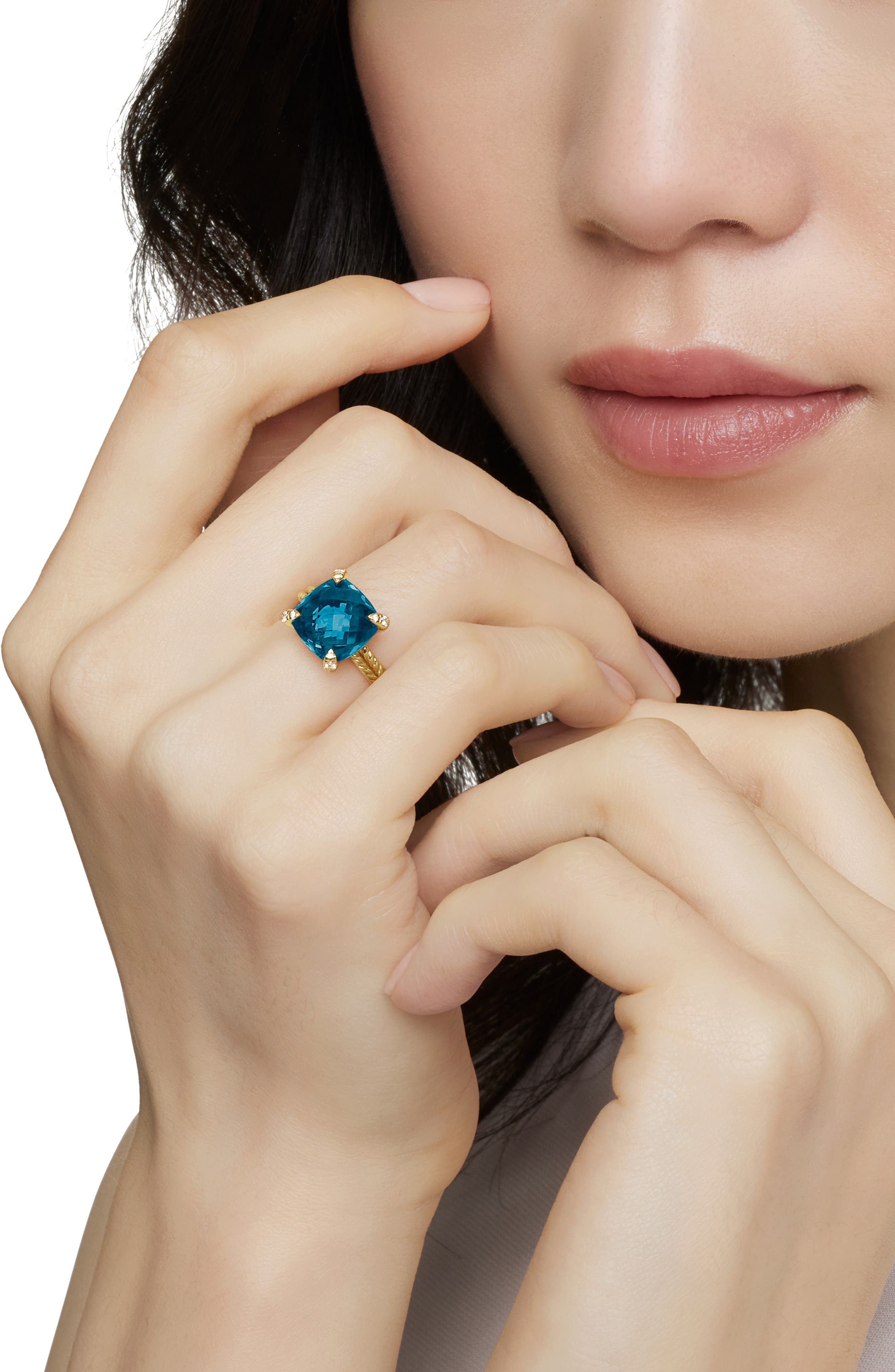 David Yurman Châtelaine Ring with Semiprecious Stone and Diamonds in 18K Gold in Hampton Blue Topaz  - 6