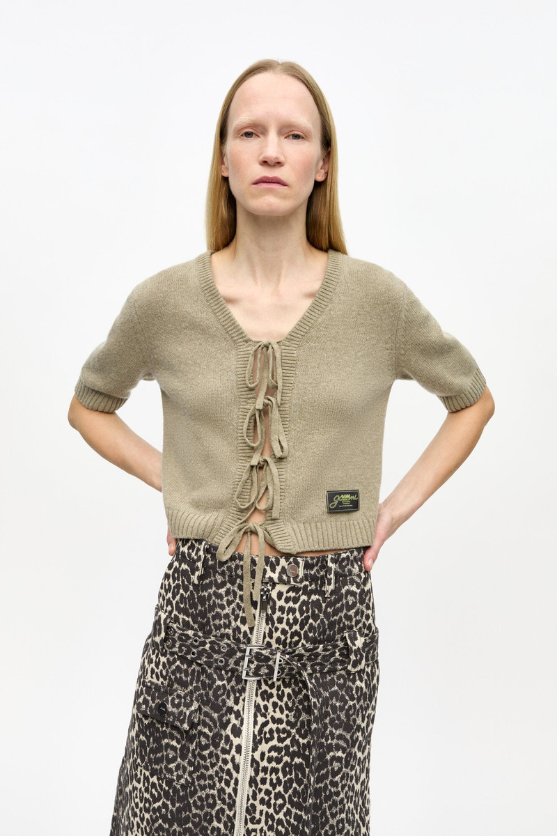 GANNI BROWN FUTURE WOOL MIX SHORT SLEEVE CARDIGAN outlook