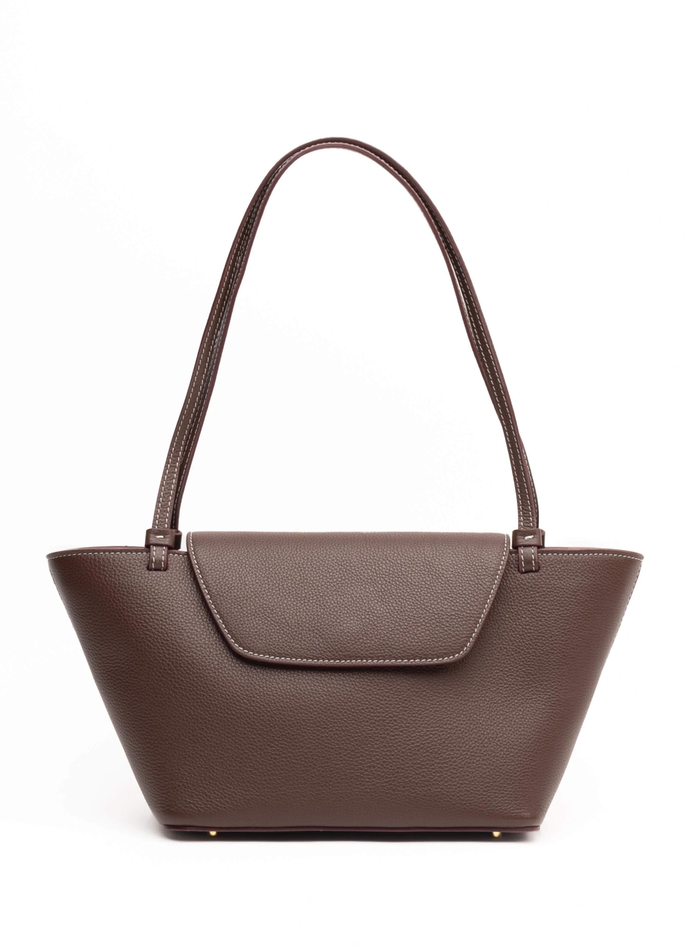 Courrier Tote Pebbled Leather Dark Brown/White Stitching - 1