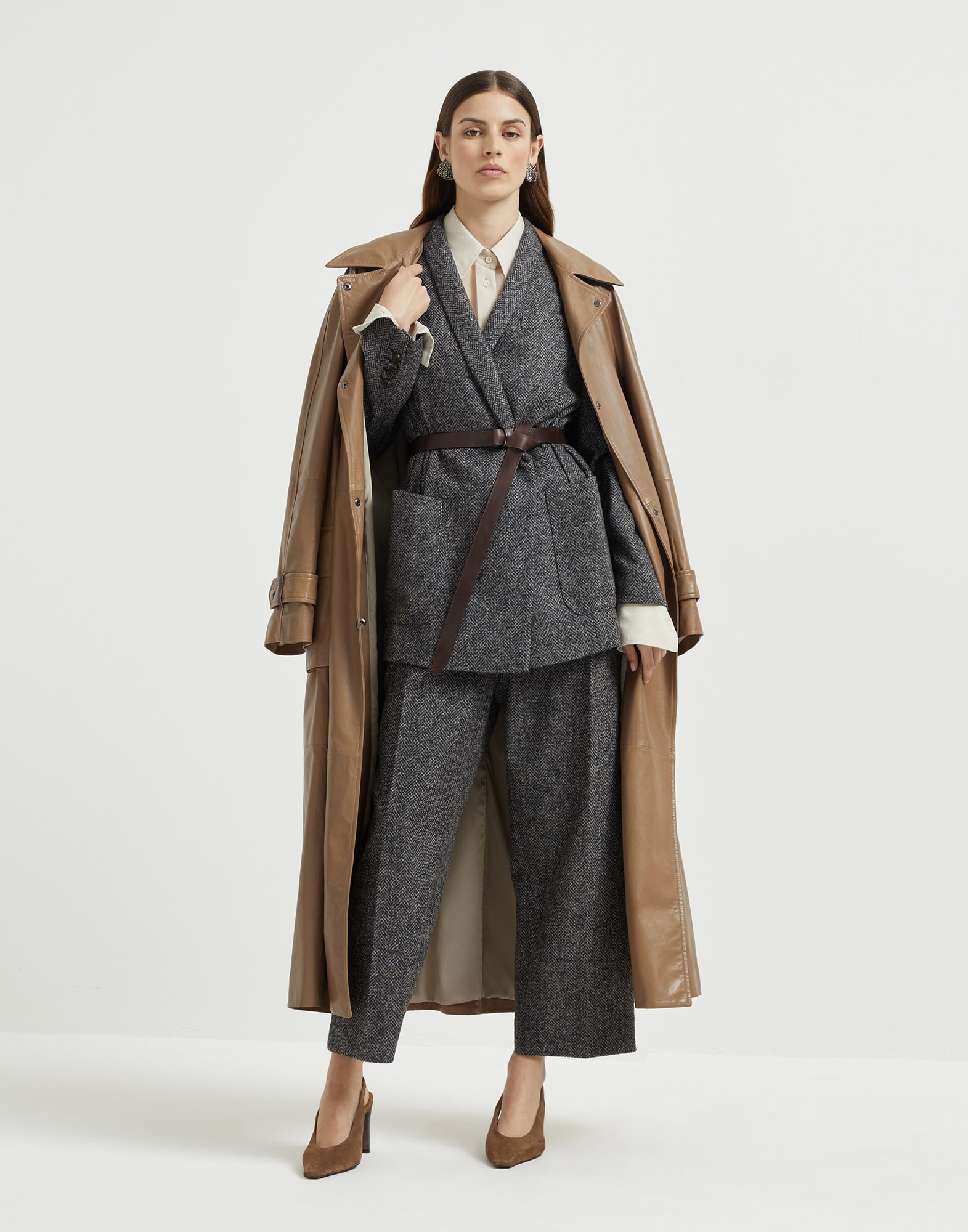 Virgin wool herringbone tweed blazer with monili and belt - 5
