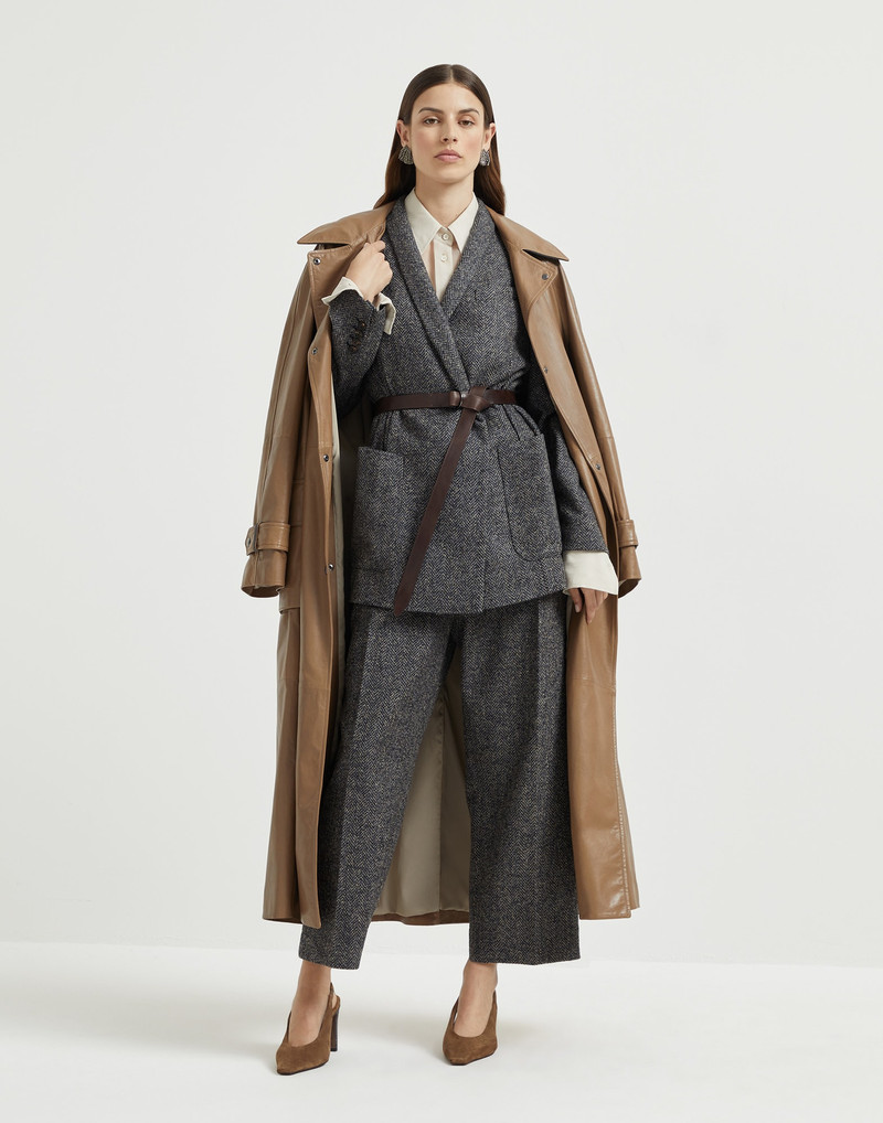 Virgin wool herringbone tweed blazer with monili and belt 5