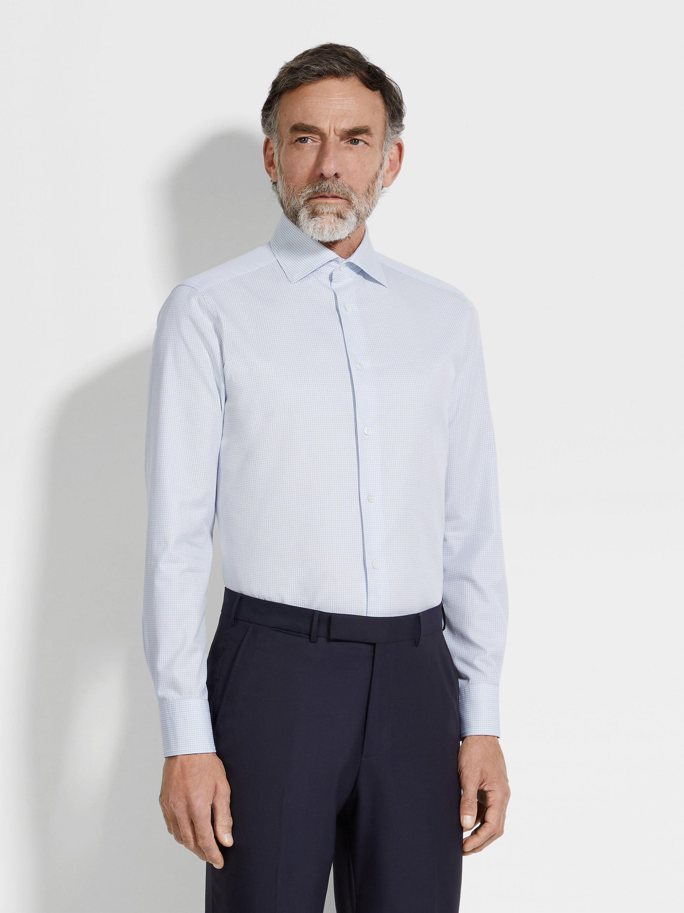 LIGHT BLUE AND WHITE CHECKED CENTOVENTIMILA COTTON SHIRT - 3