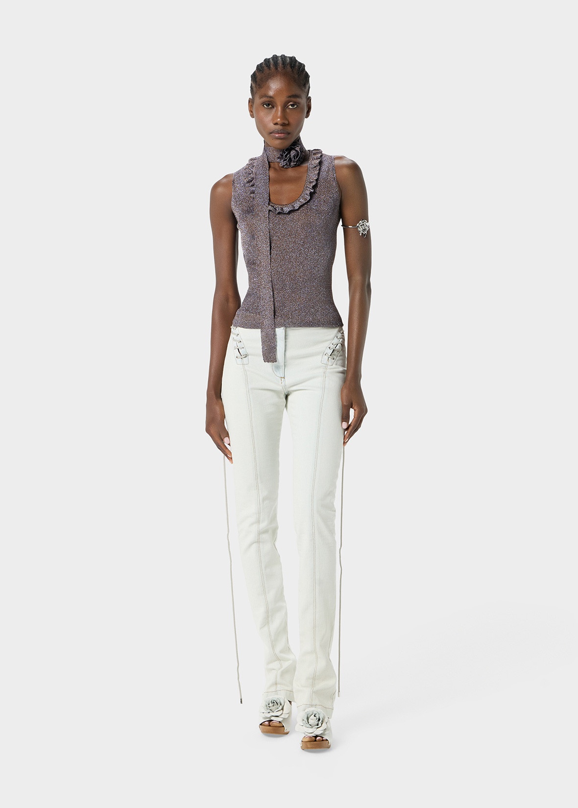 LUREX KNIT TOP WITH 3D ROSE - 2