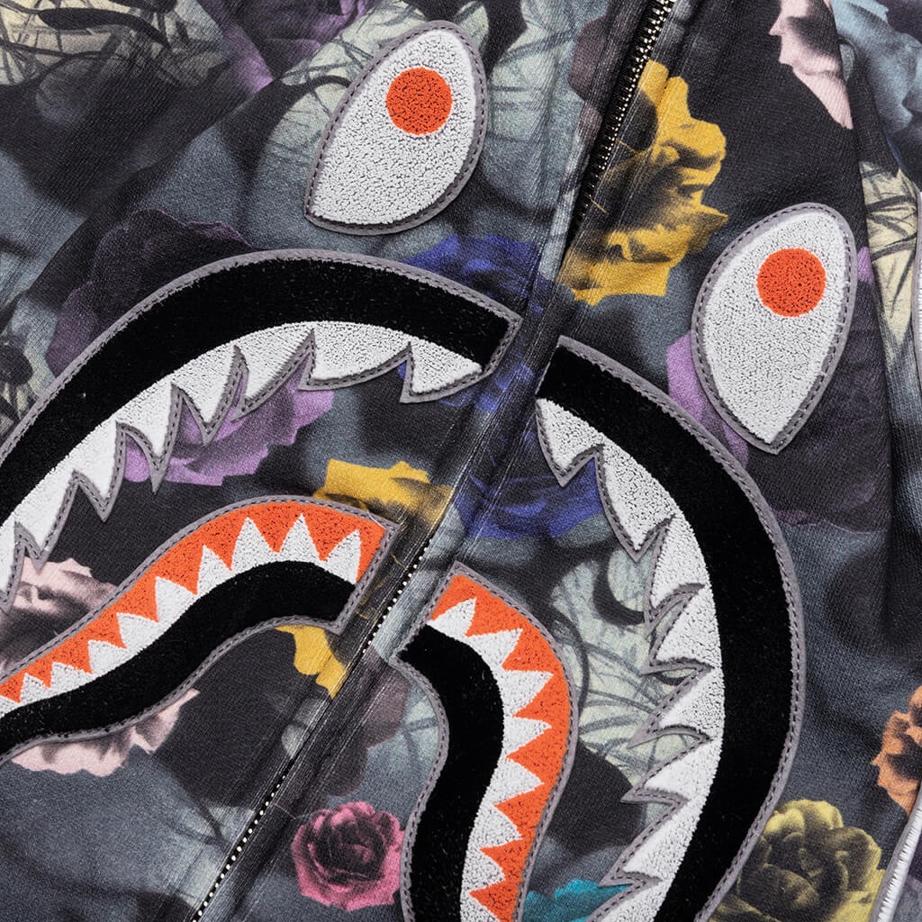 FLORAL CAMO SHARK RELAXED FIT FULL ZIP HOODIE - BLACK - 3