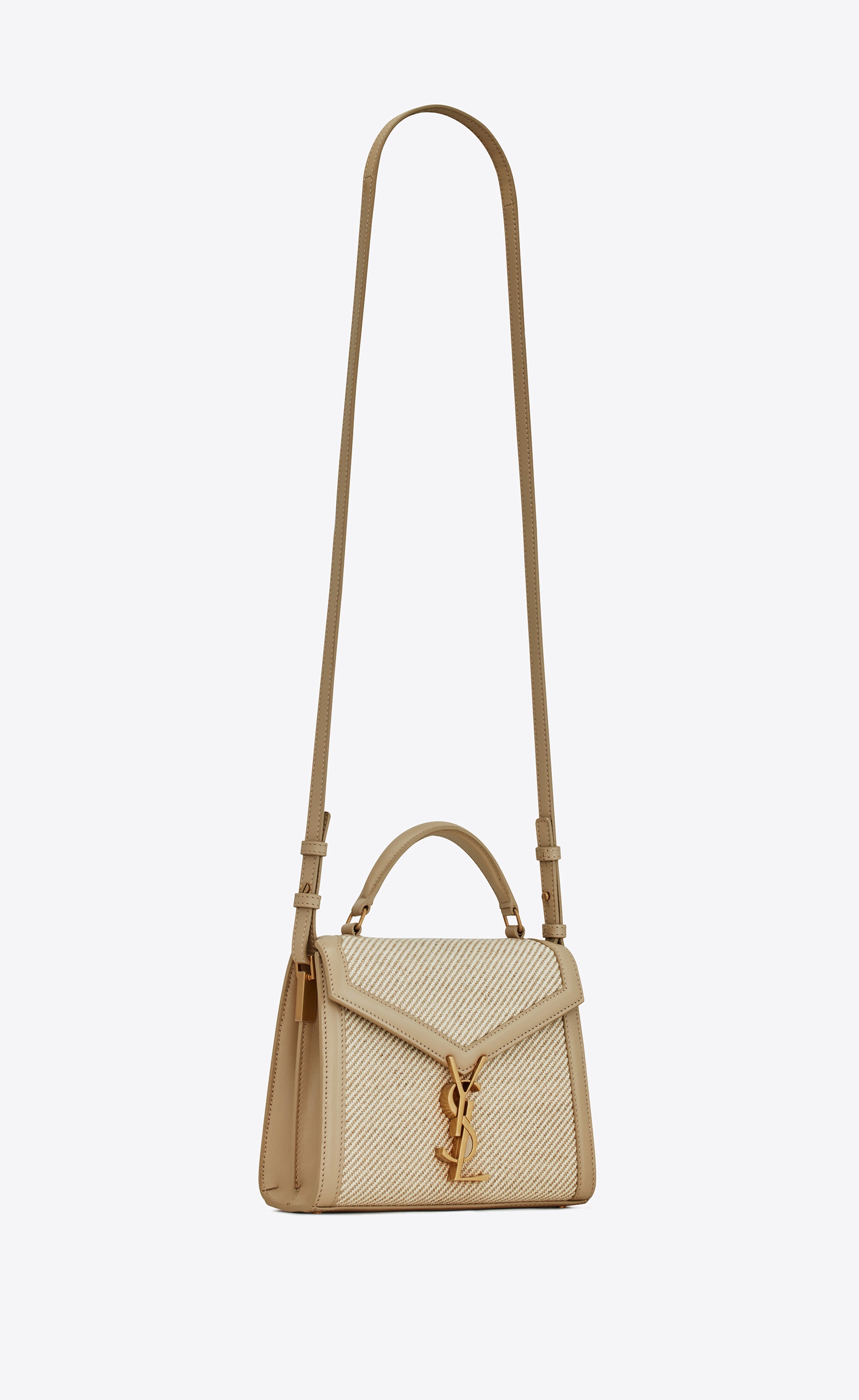 cassandra mini top handle bag in canvas and box saint laurent leather - 7