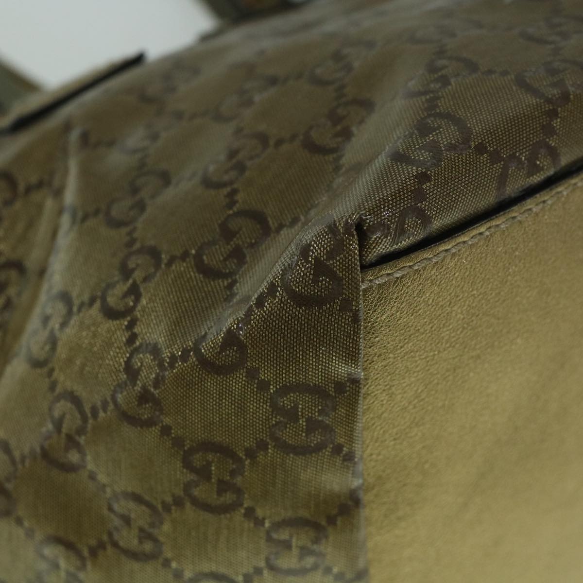 GUCCI GG Crystal Sherry Line Tote Bag Gold Tone Brown Gray - 10
