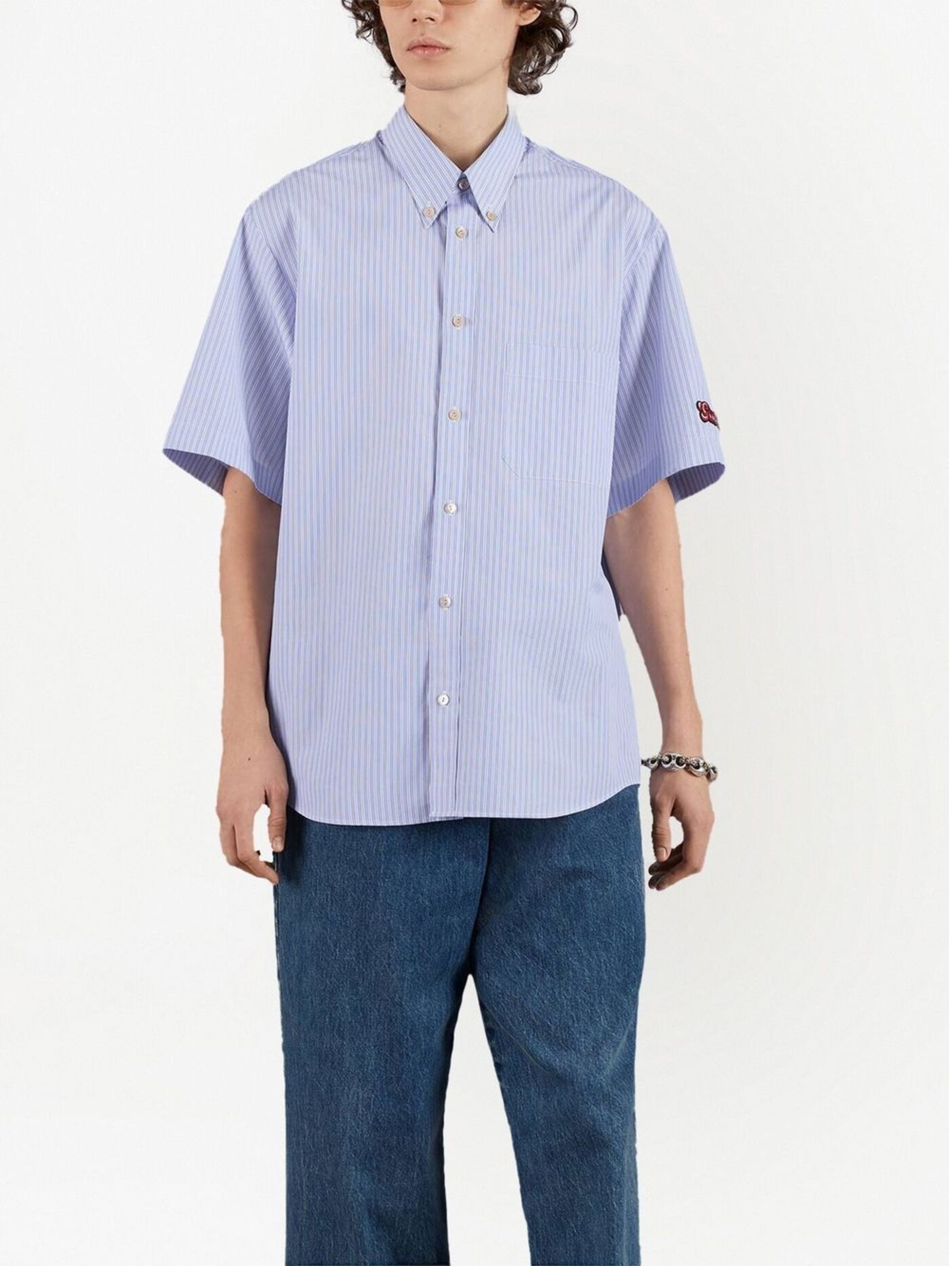 Gucci - Men - Camp-Collar logo-jacquard Cotton-Twill Shirt Blue - It 50
