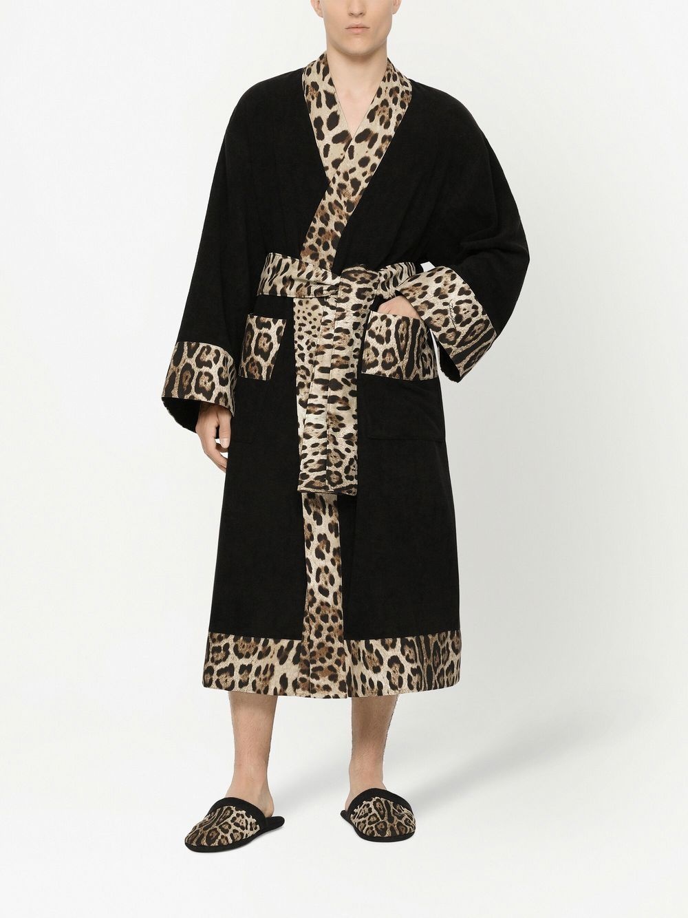 leopard print-trim bathrobe - 3