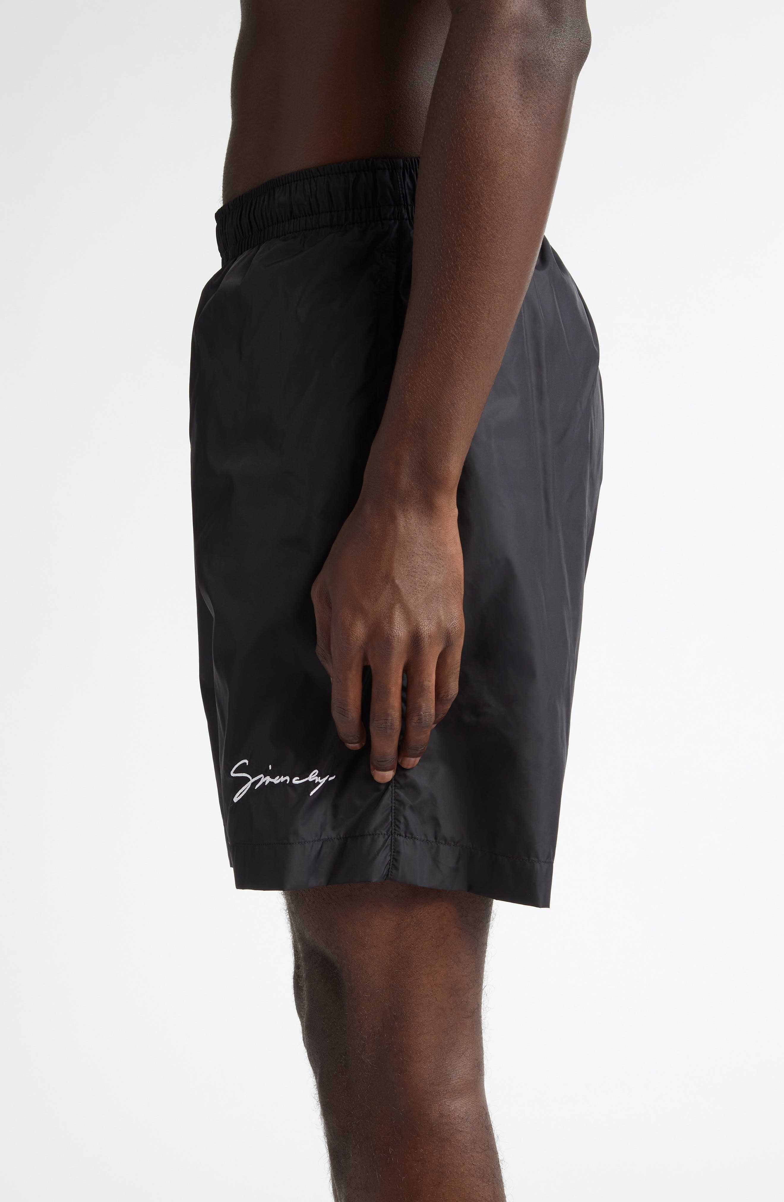 Givenchy Logo Embroidered Swim Trunks in Black/White at Nordstrom - 3