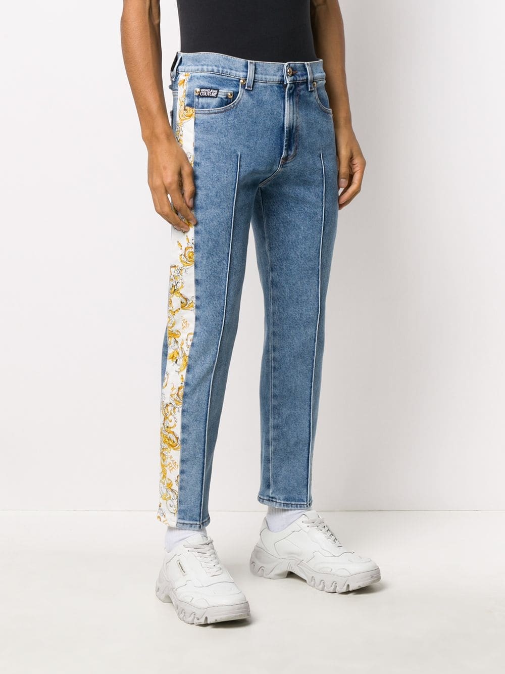 baroque print-trim jeans - 3