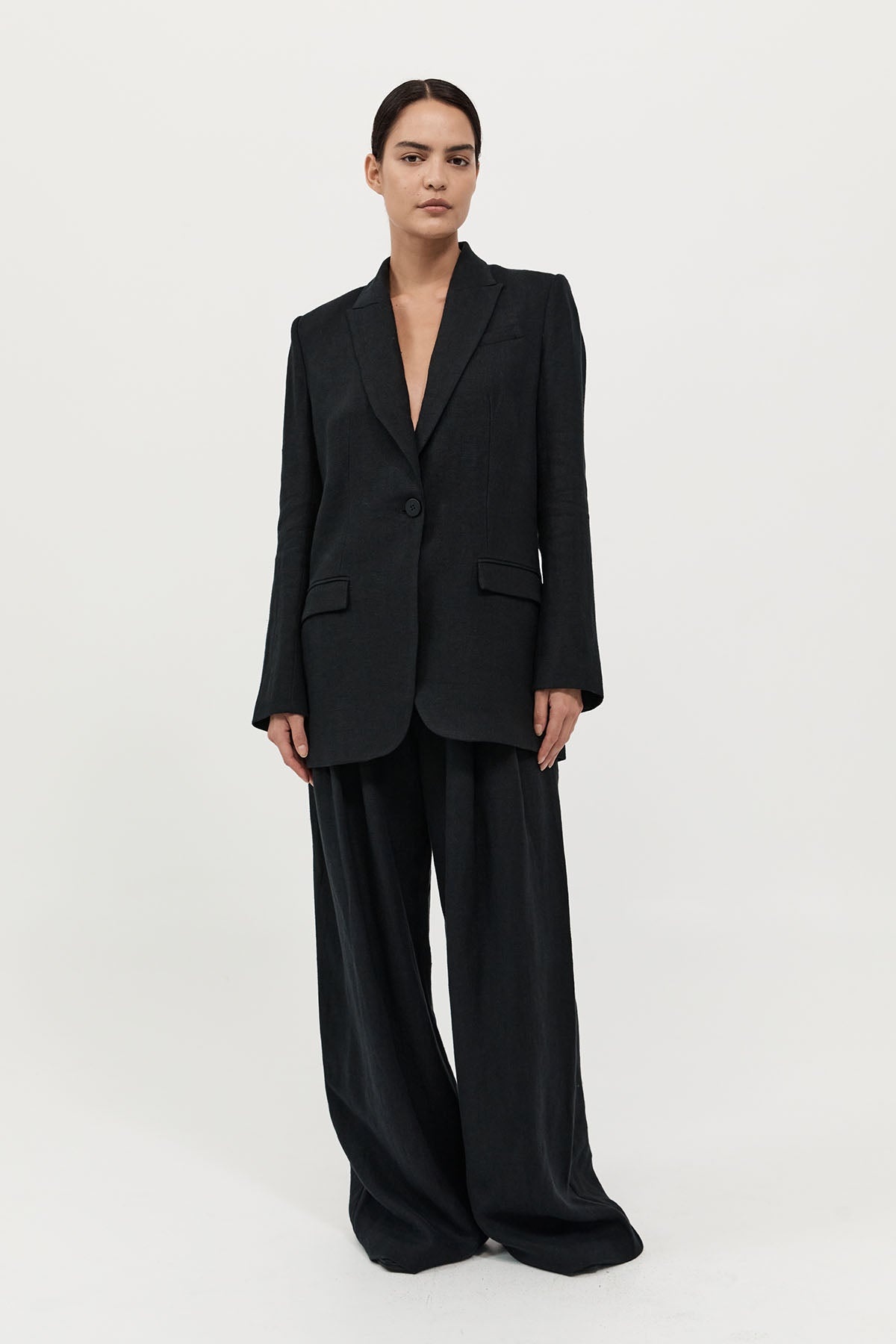 Tailored Linen Blazer - Black - 4