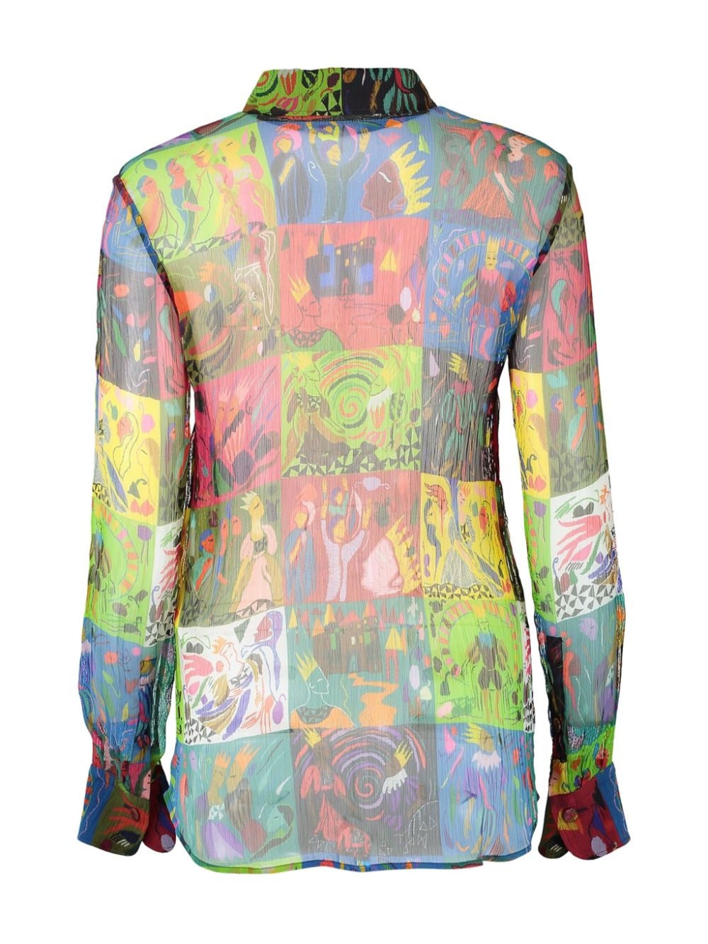 graphic-print semi-sheer shirt - 6