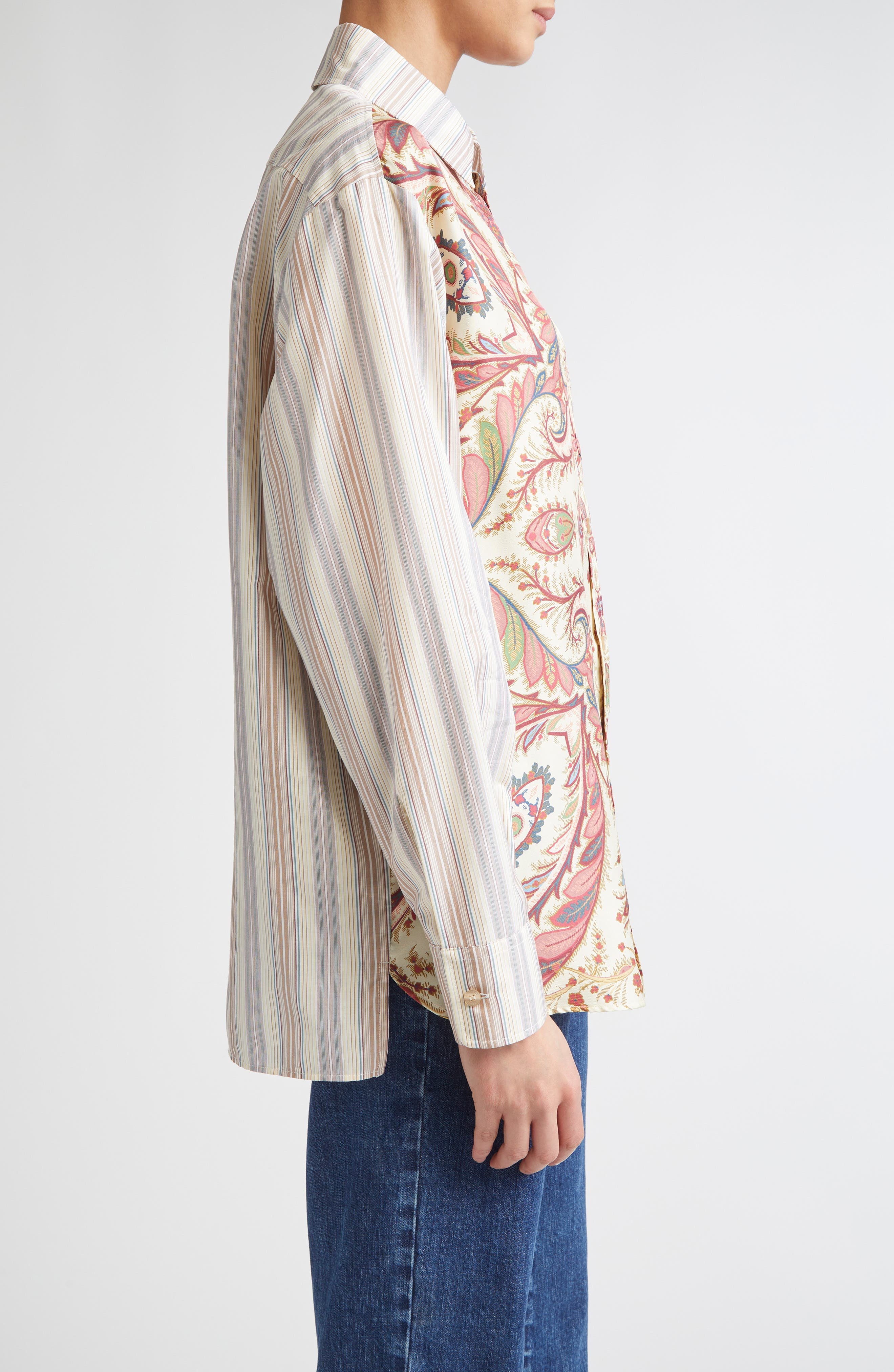 Etro Paisley Stripe Silk Button-Up Shirt in Stampa F.do Bianco at Nordstrom - 3