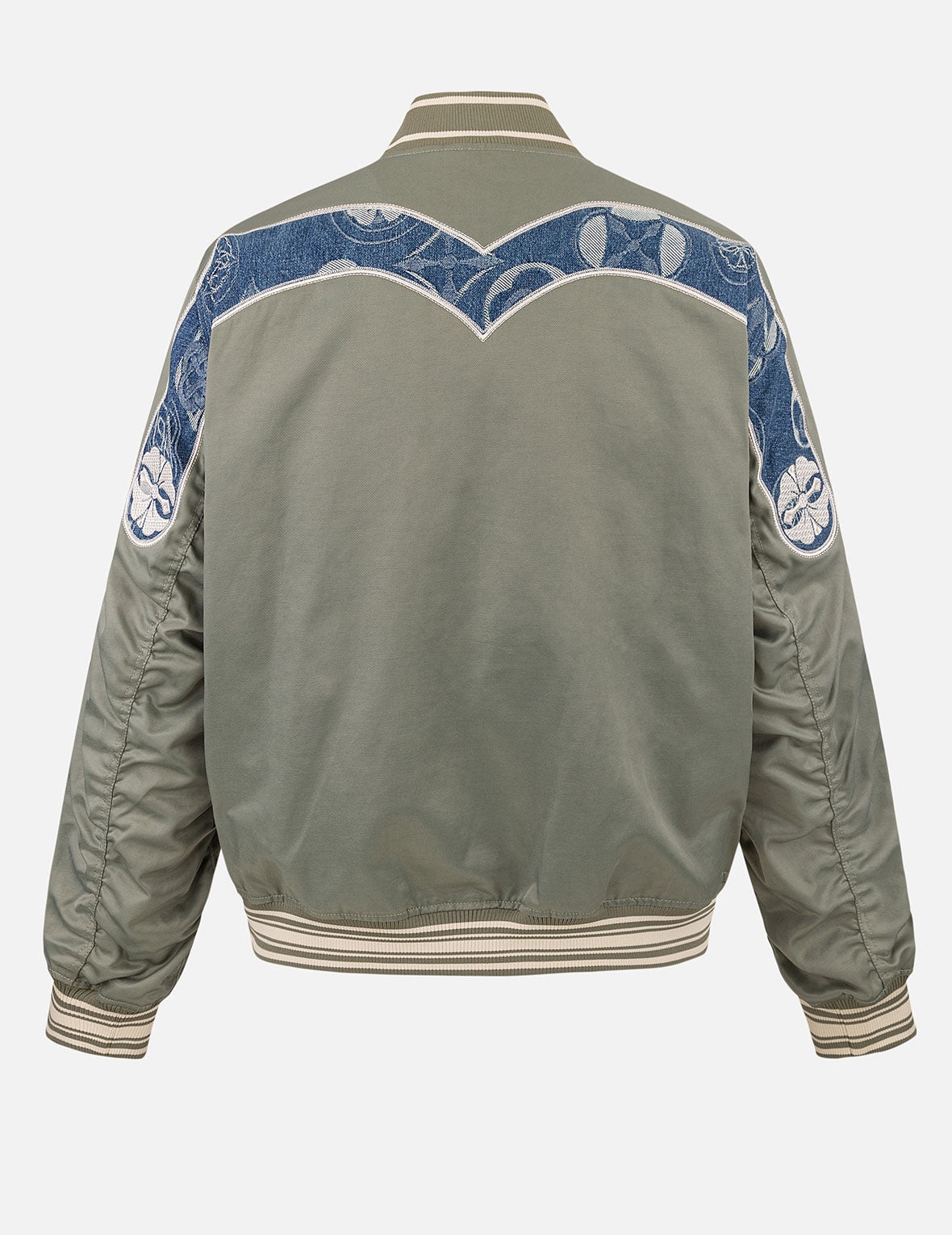 Denim Inserted Daicock with Kamon Embroidery Regular Fit Bomber Jacket - 2