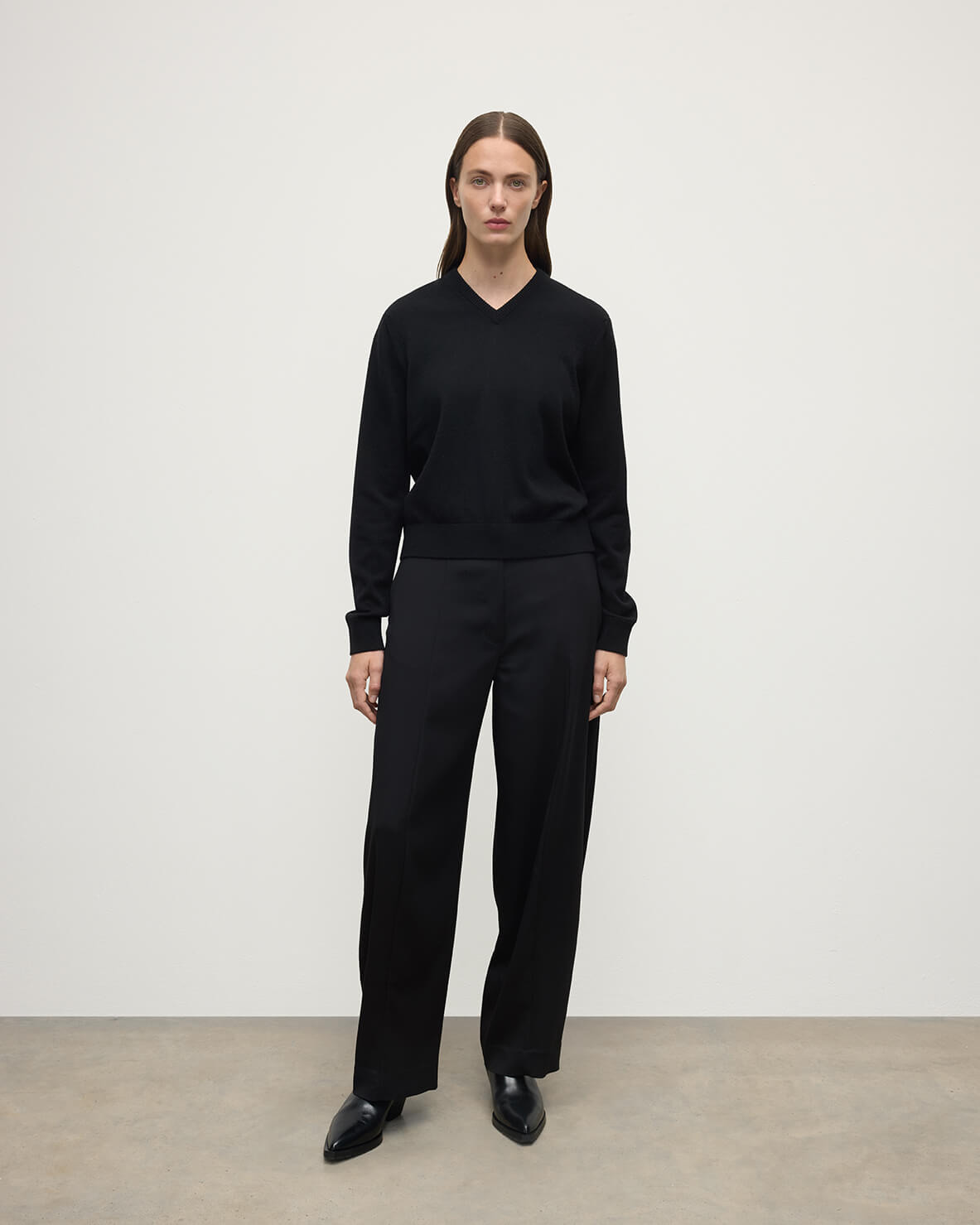 Classic Cashmere Black V Neck Jumper - 2