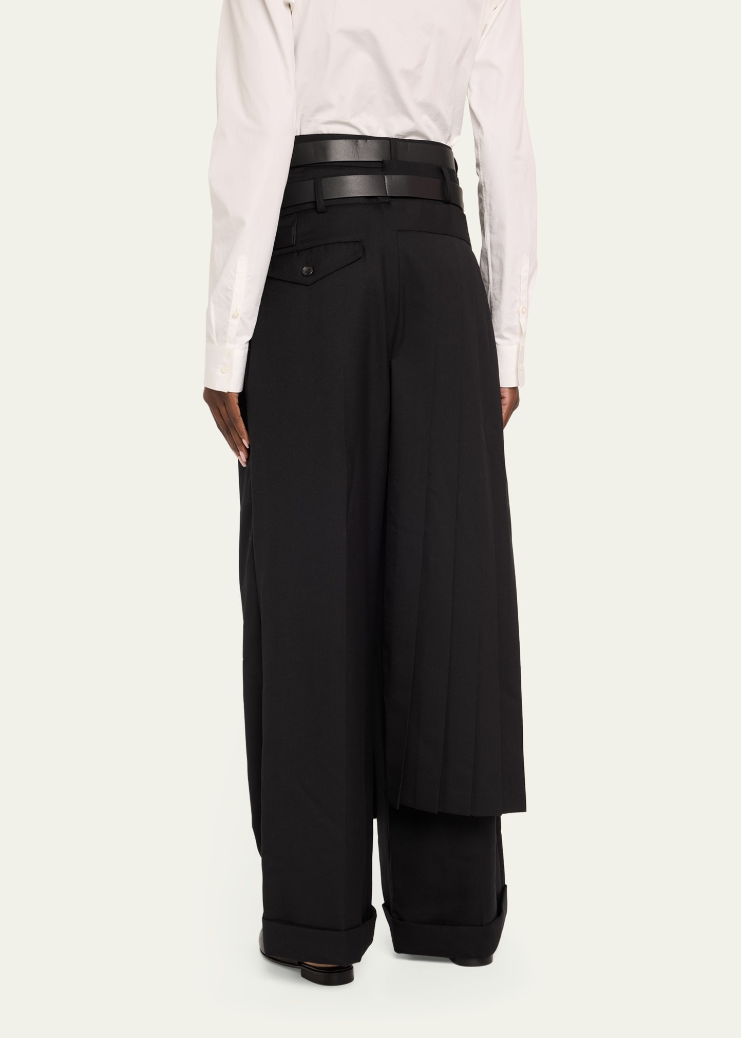 Pleated Skirt Over Wool Pants - 3