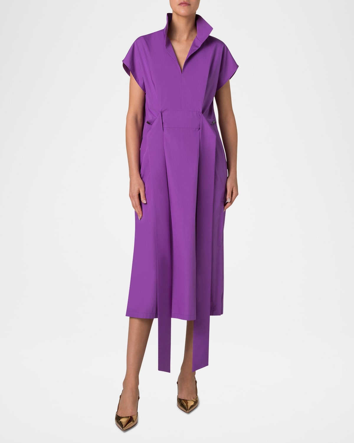 Short-Sleeve Belted Midi Shirtdress - 4
