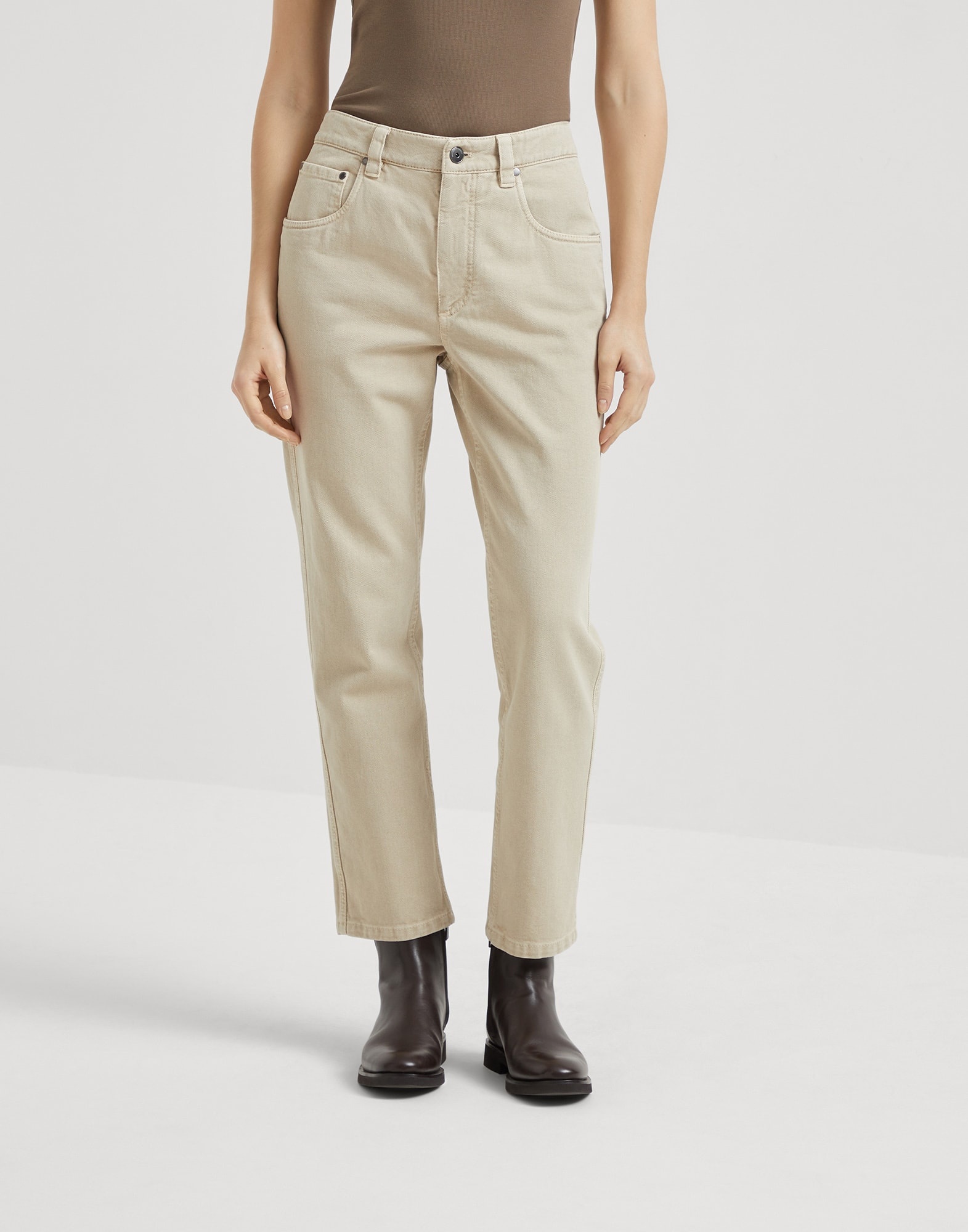 Dyed denim five-pocket straight trousers with shiny bartack - 1