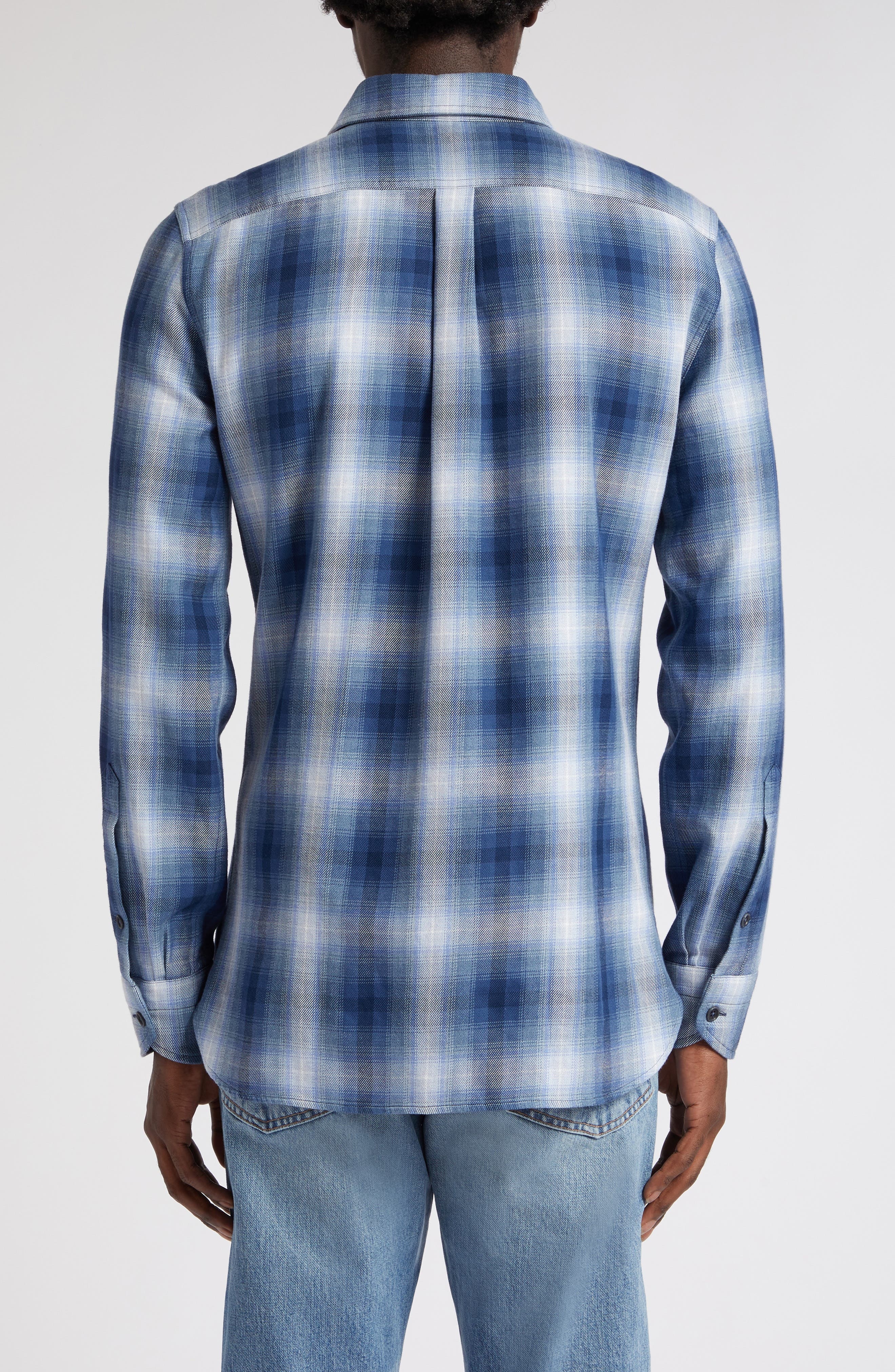 Ombré Plaid Military Fit Cotton Shirt - 2