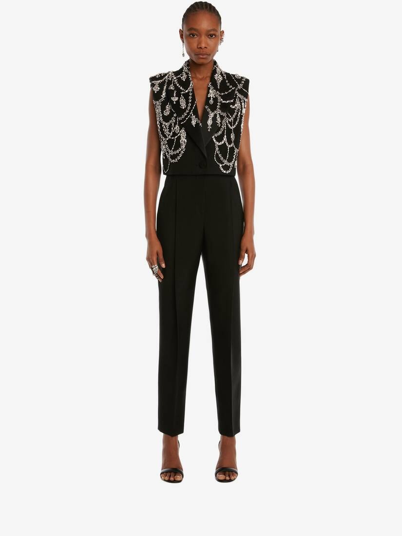 Sleeveless Embroidered Jacket in Black - 2
