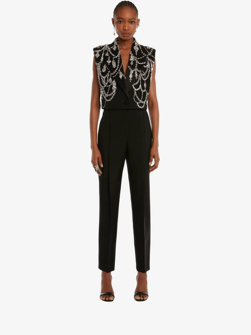 Alexander McQueen Sleeveless Embroidered Jacket in Black outlook