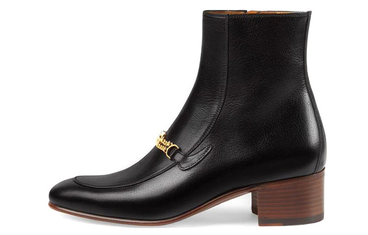 (WMNS) Gucci Leather Boots with Interlocking G chains 'Black' 648697-D3V00-1000 - 2