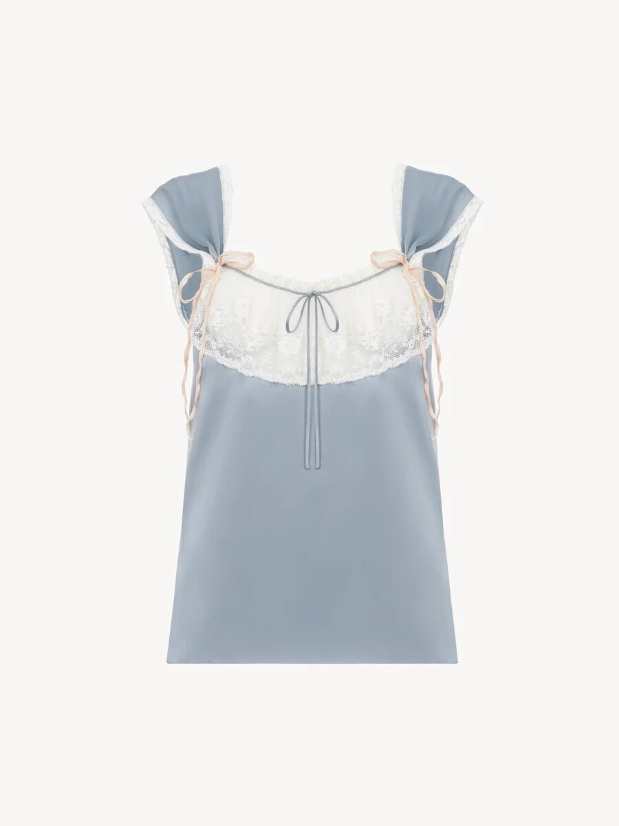 FLUID LINGERIE TOP IN WASHED SILK SATIN & LACE - 1