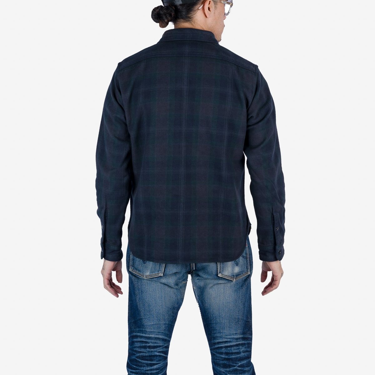 IHSH-342-OD Ultra Heavy Flannel Crazy Check Work Shirt - Navy Overdyed Black - 3