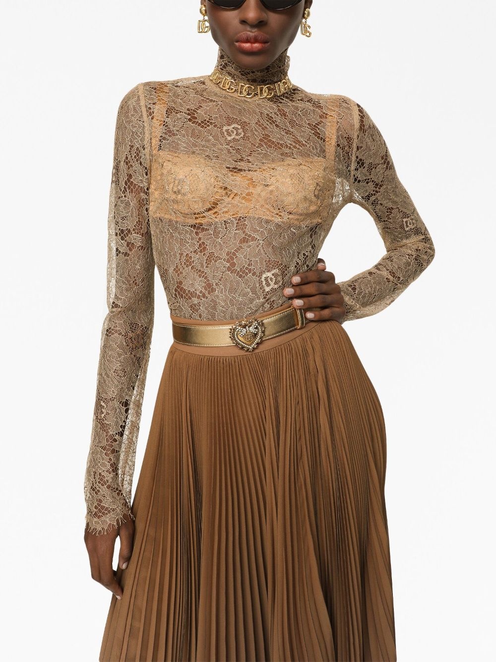 sheer-lace high-neck blouse - 5