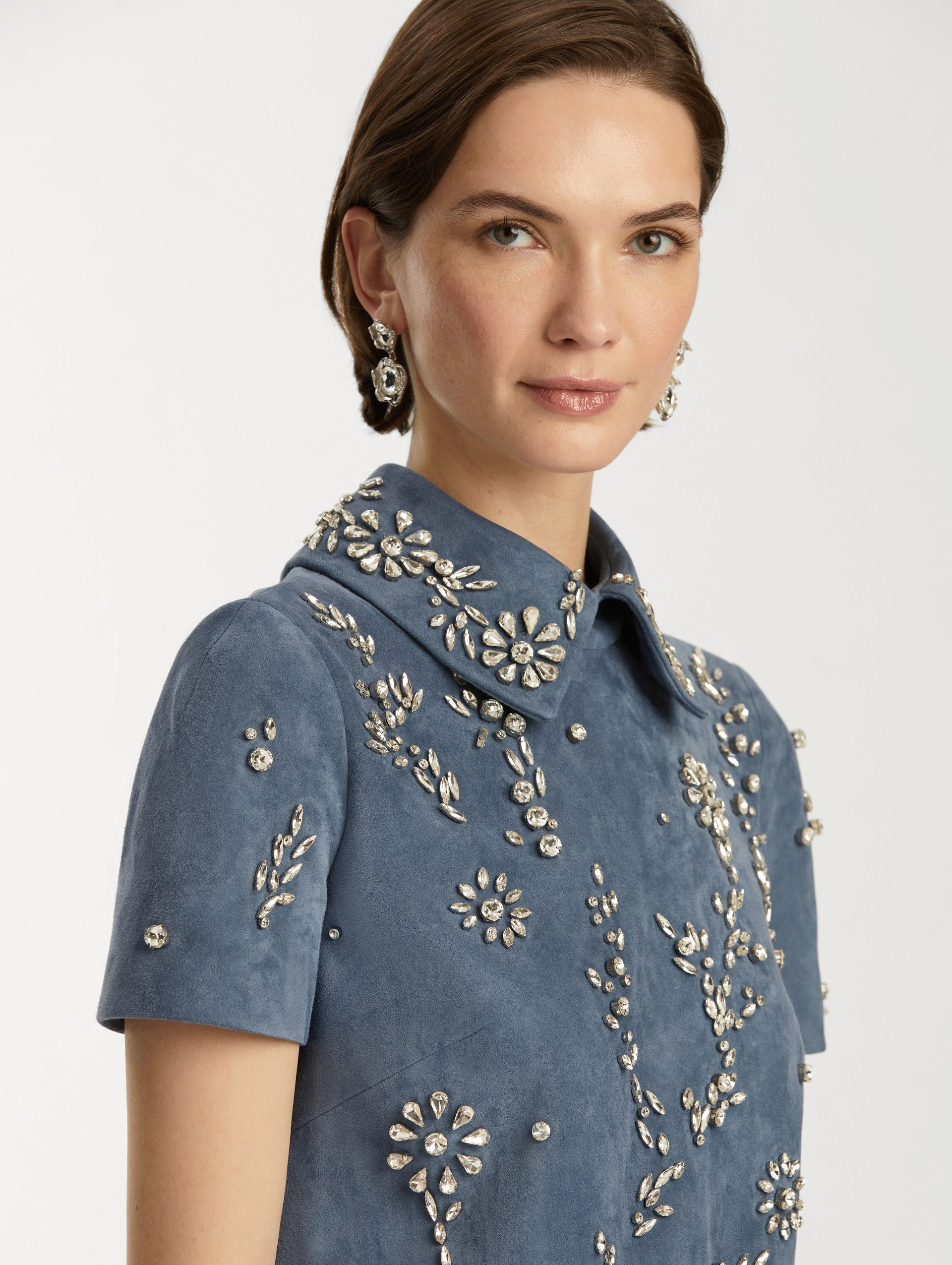 CRYSTAL EMBROIDERED SUEDE SHIFT DRESS - 5