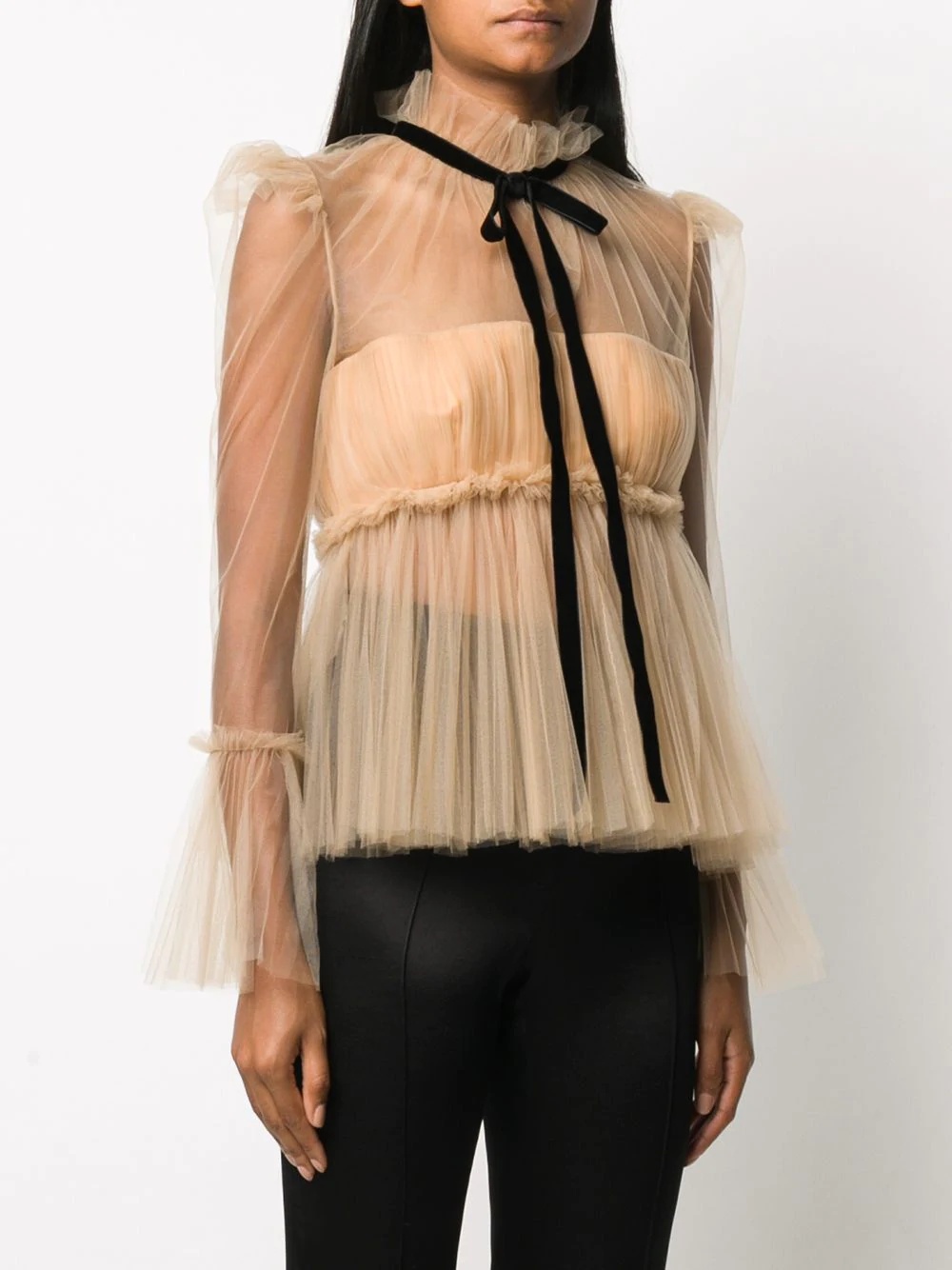 tie-fastening sheer blouse - 3