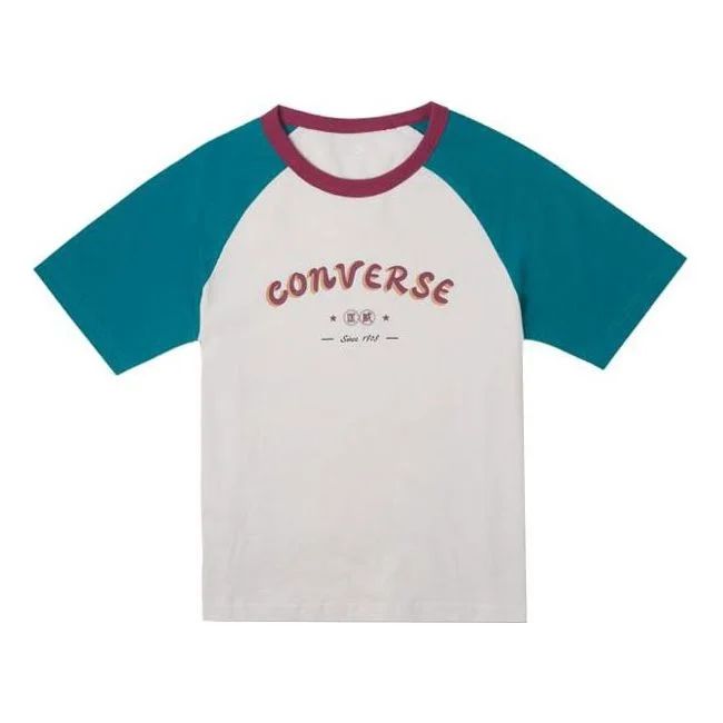 (WMNS) Converse Logo Baseball T-Shirt 'White Blue' 10026176-A02 - 1