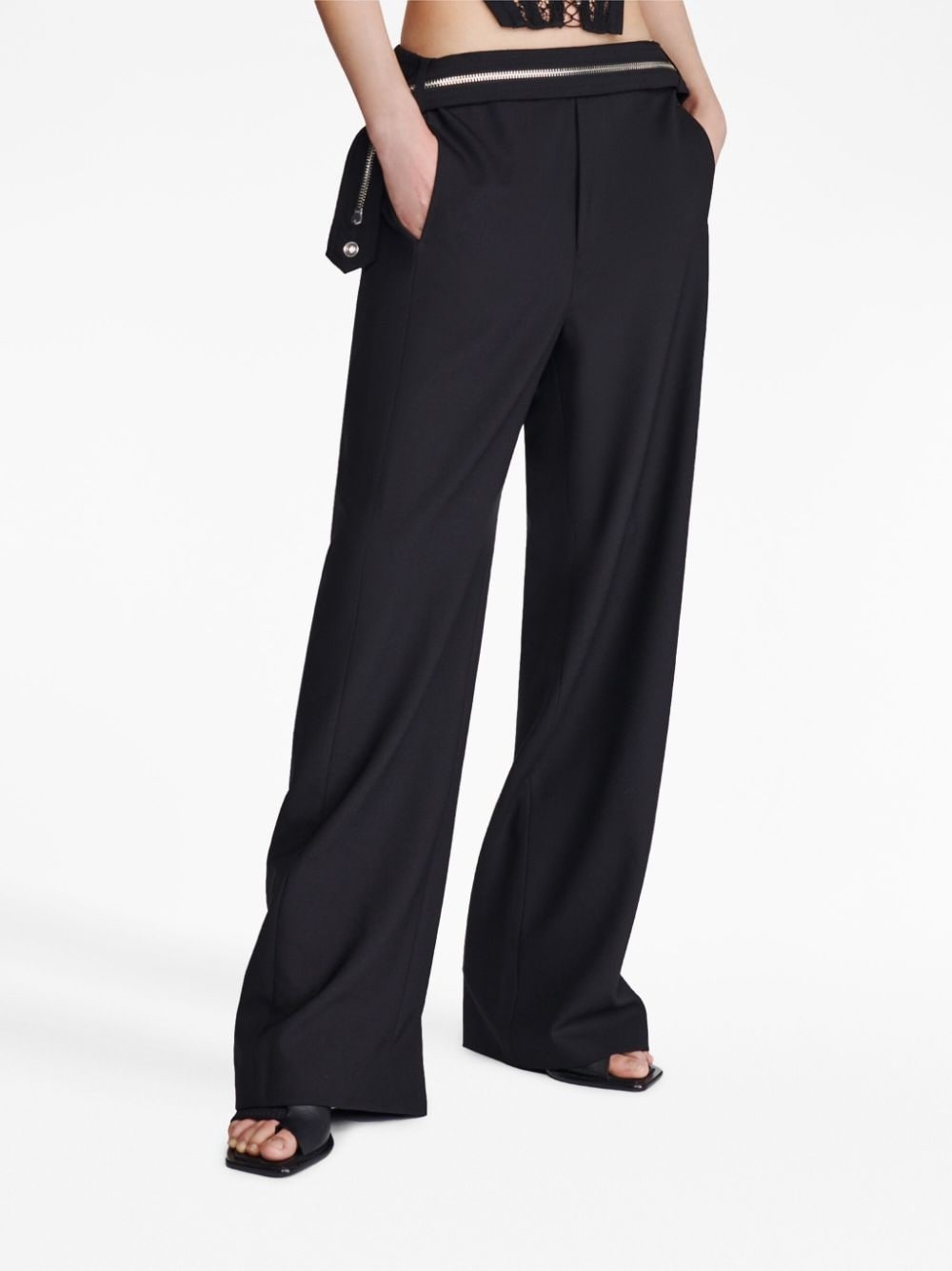 zipped wool straight-leg trousers - 3