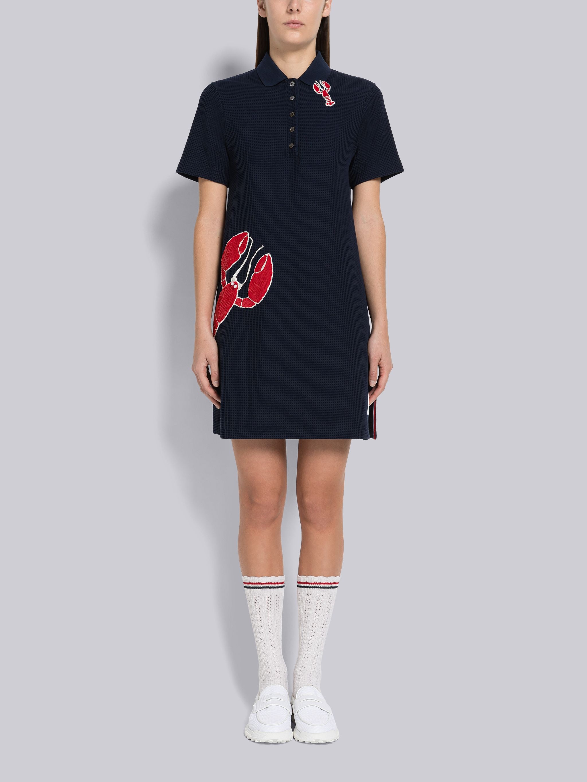 Textured Check Sequin Lobster Short Sleeve Polo Dress - 1