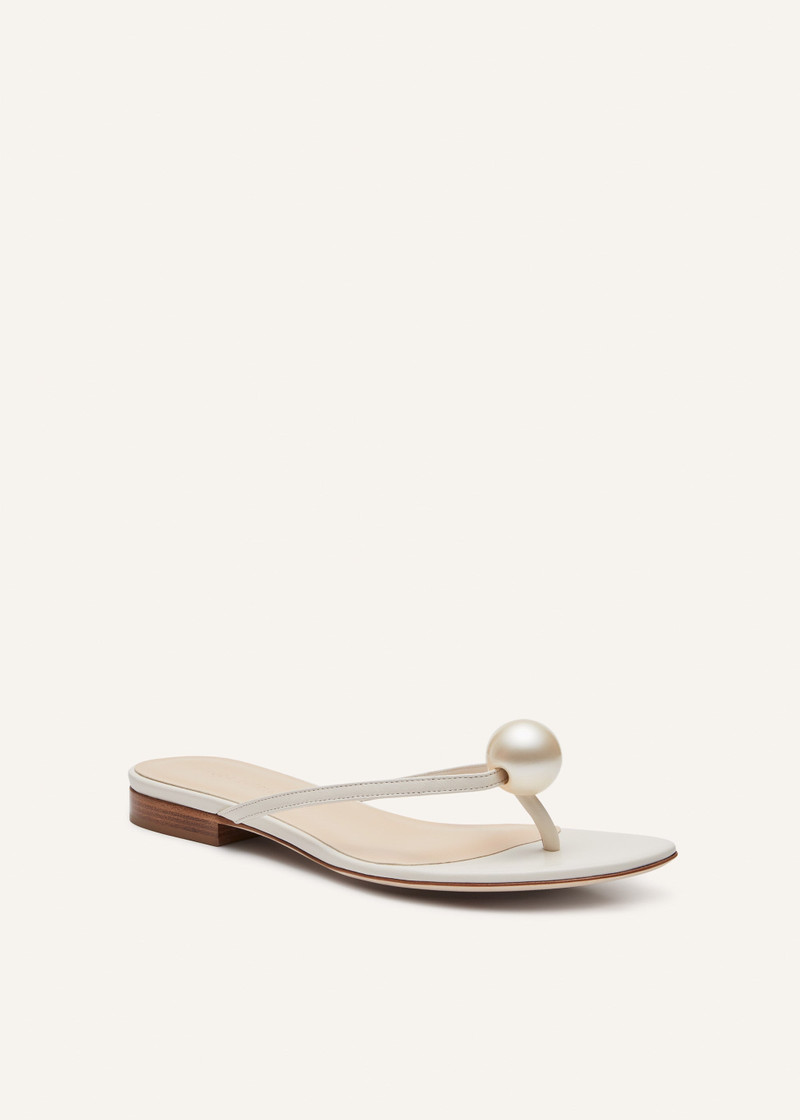 MAGDA BUTRYM Flat thong pearl sandals in cream leather outlook