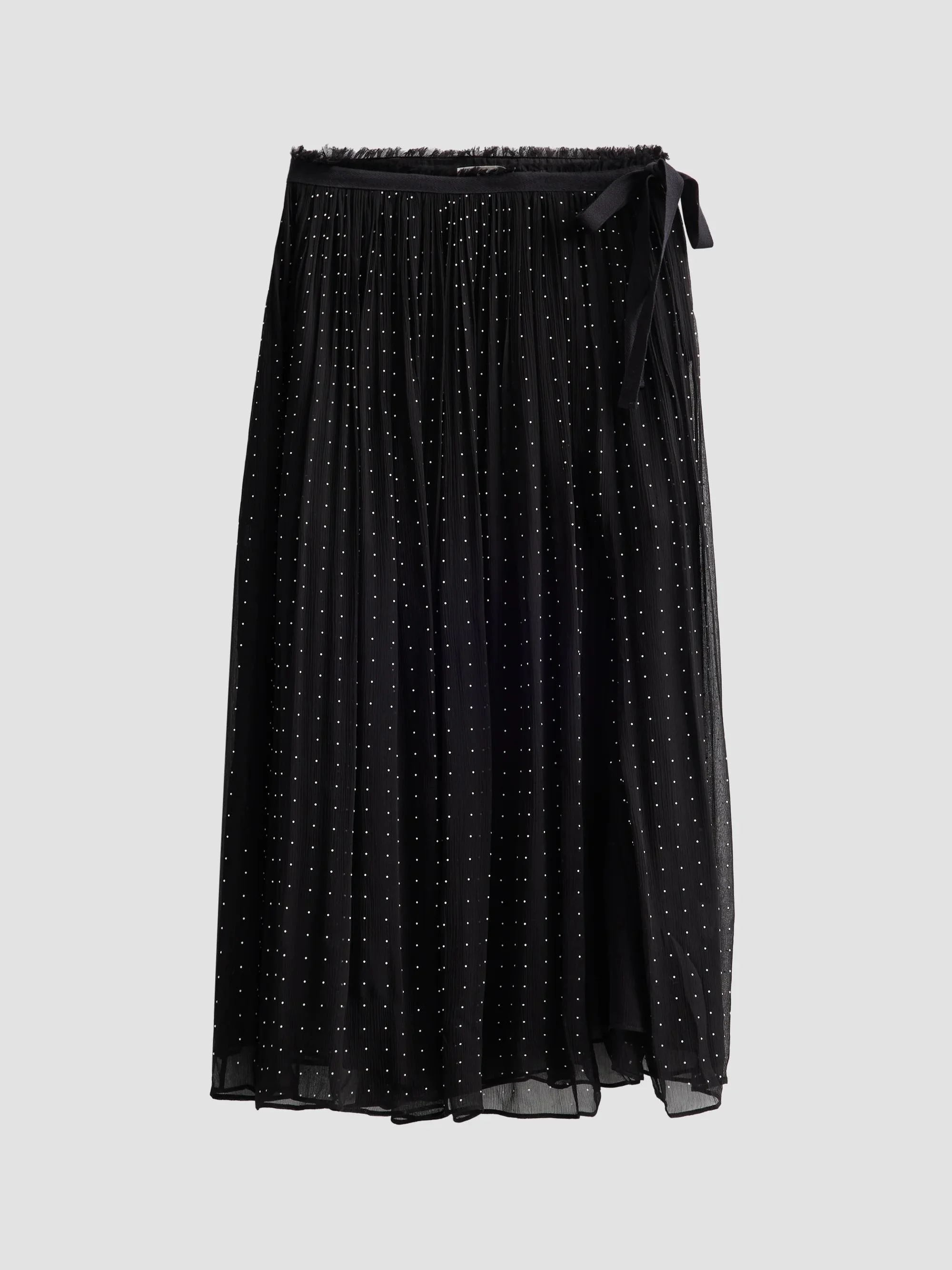 Women's Heat-Set Dot Sheer Gathered Skirt - Black - 1