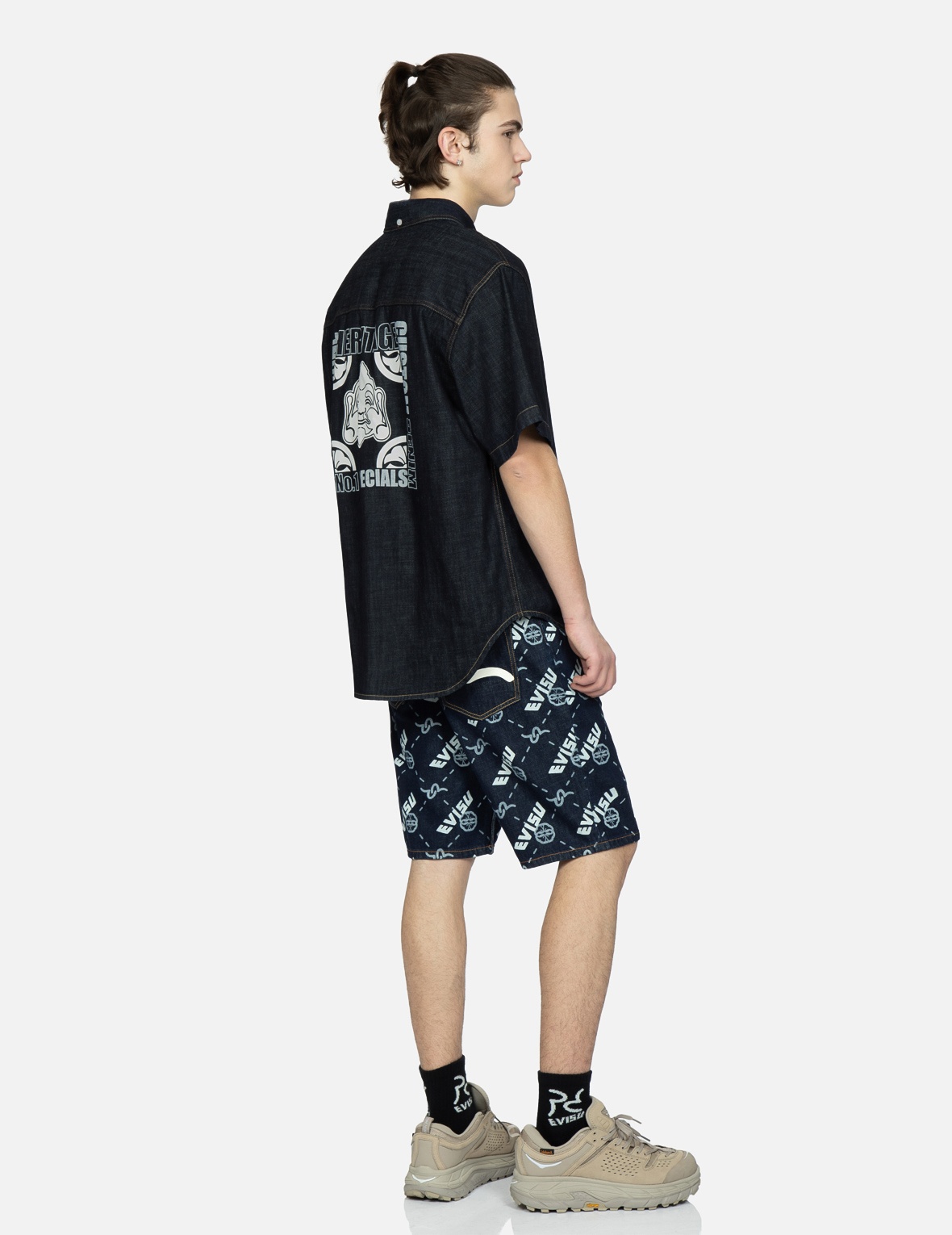 MONOGRAM PRINT DENIM SHORTS - 3