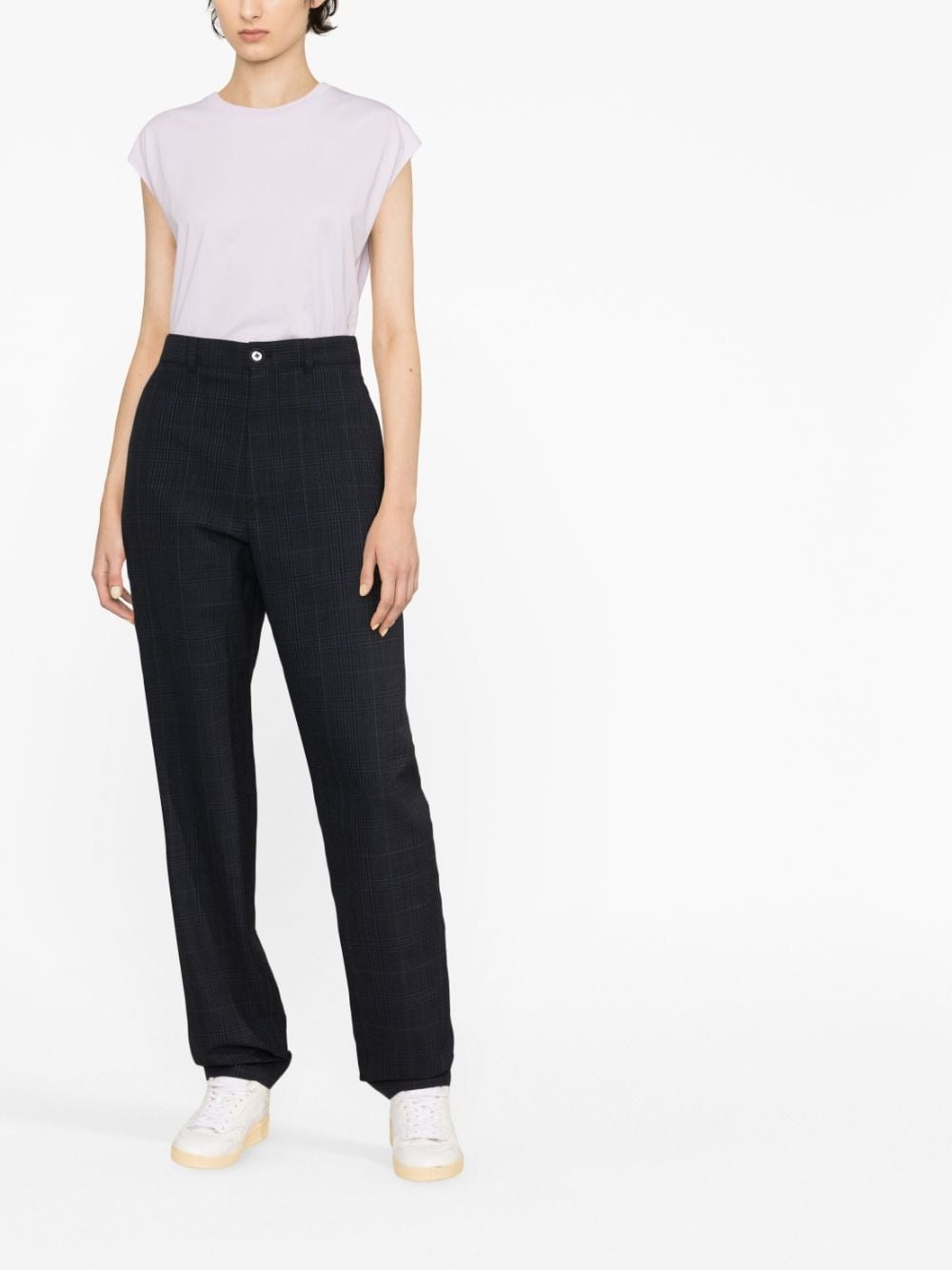 check-pattern tapered trousers - 2