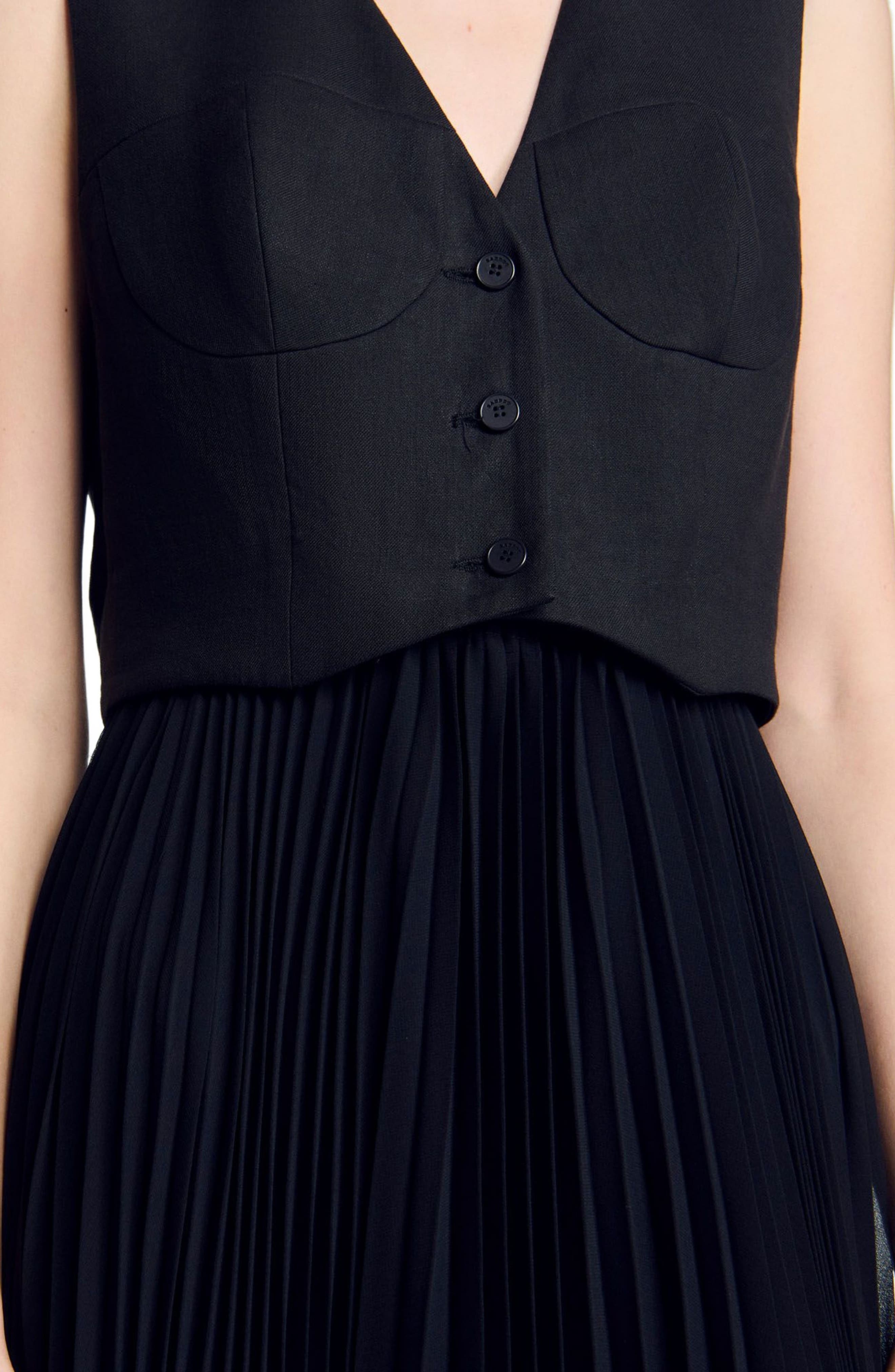 SANDRO Pleated maxi dress in Black at Nordstrom - 4