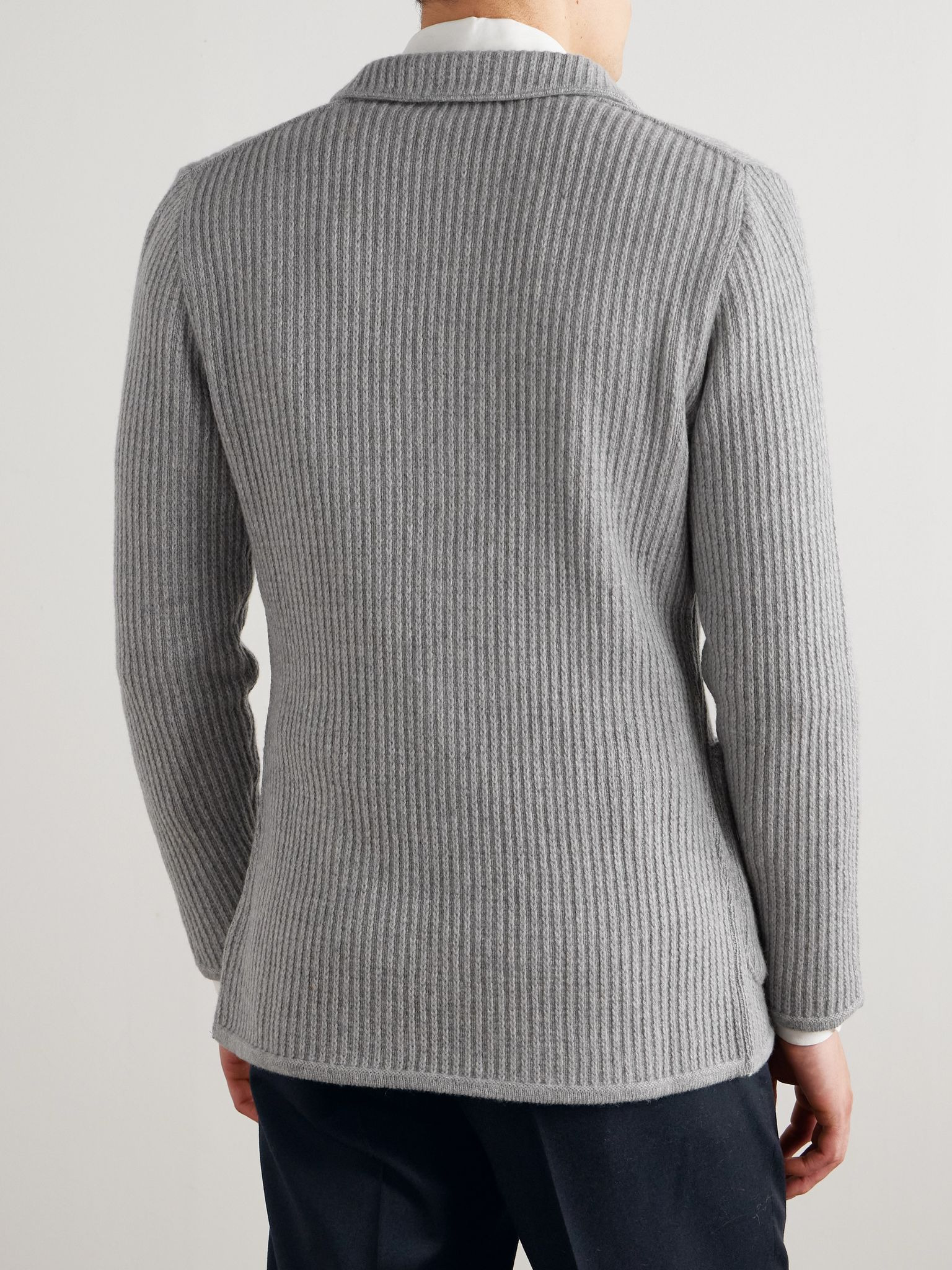 Ribbed Cashmere Cardigan Gray - 3