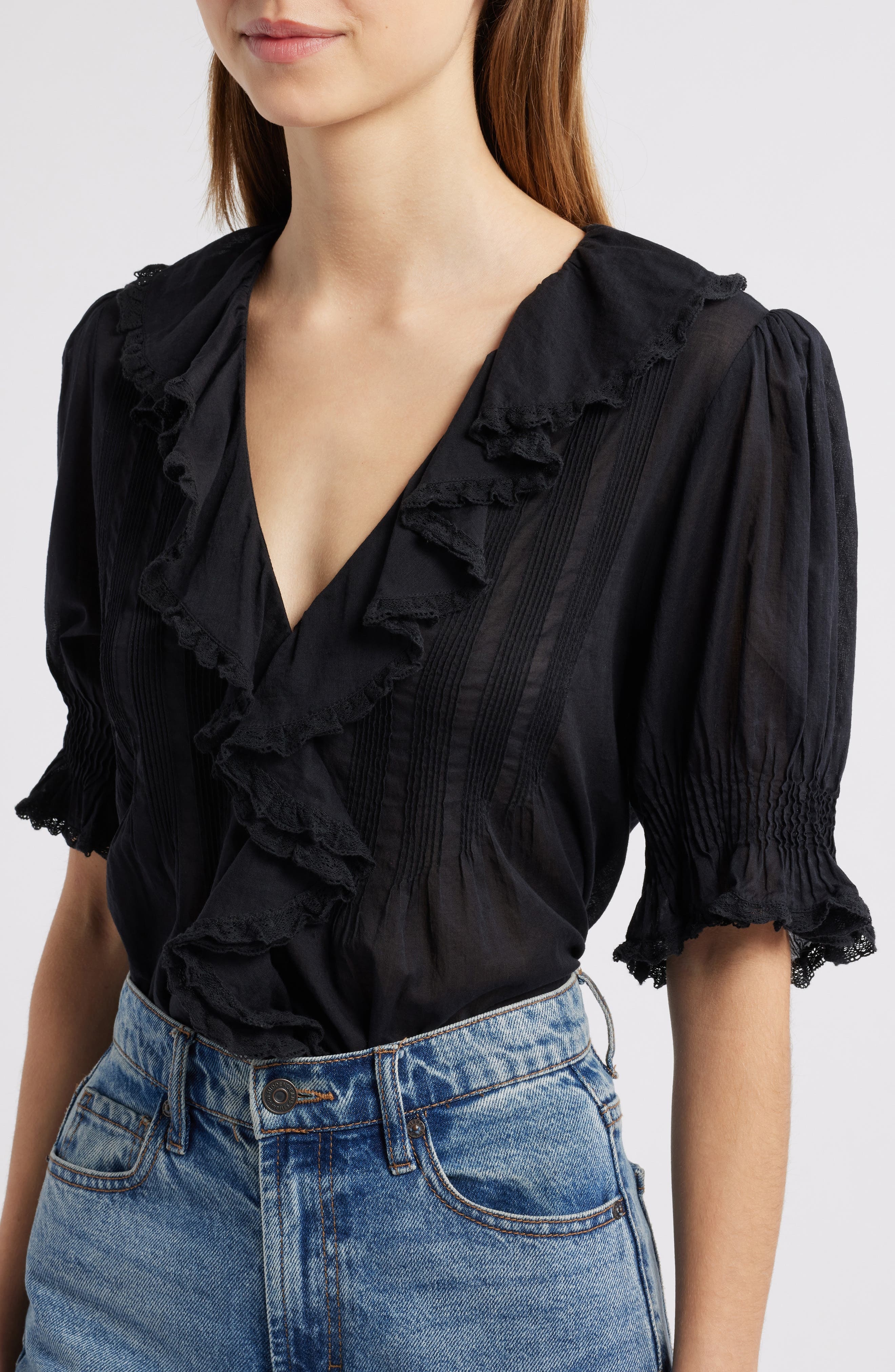 DÔEN Henri Organic Cotton Voile Top in Black at Nordstrom - 4